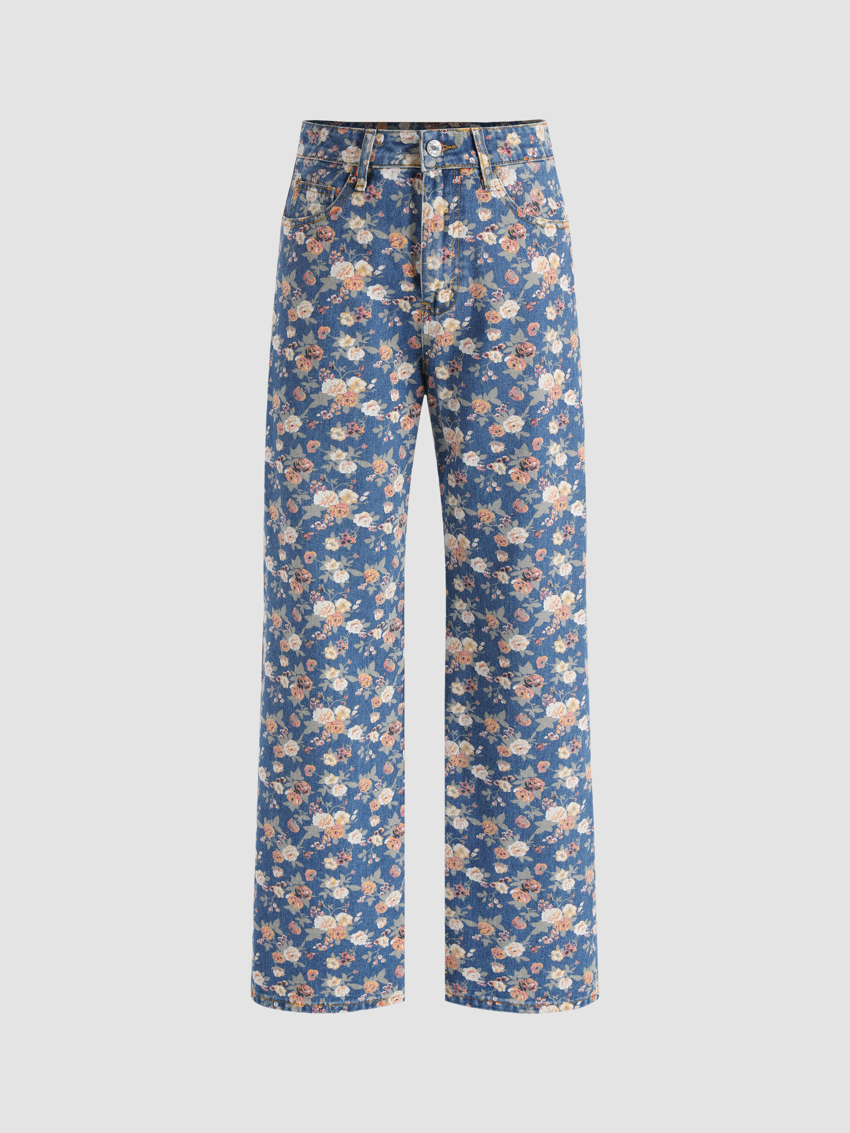Floral Wide Leg Jeans Cider