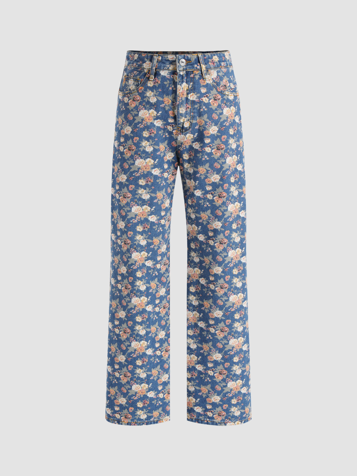 Mid Rise Floral Wide Leg Jeans