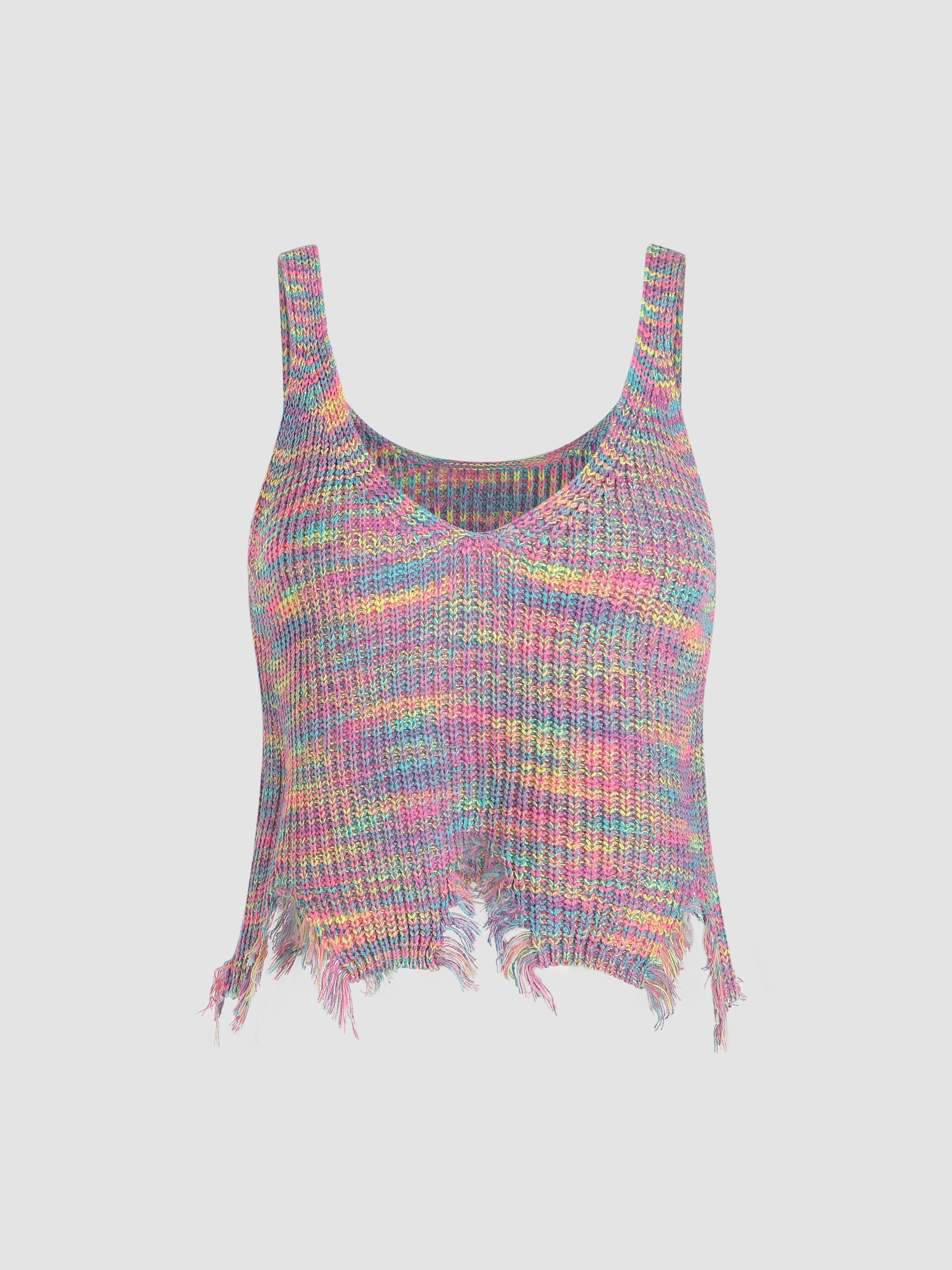 Rainbow Knit Ripped Tank Top Cider