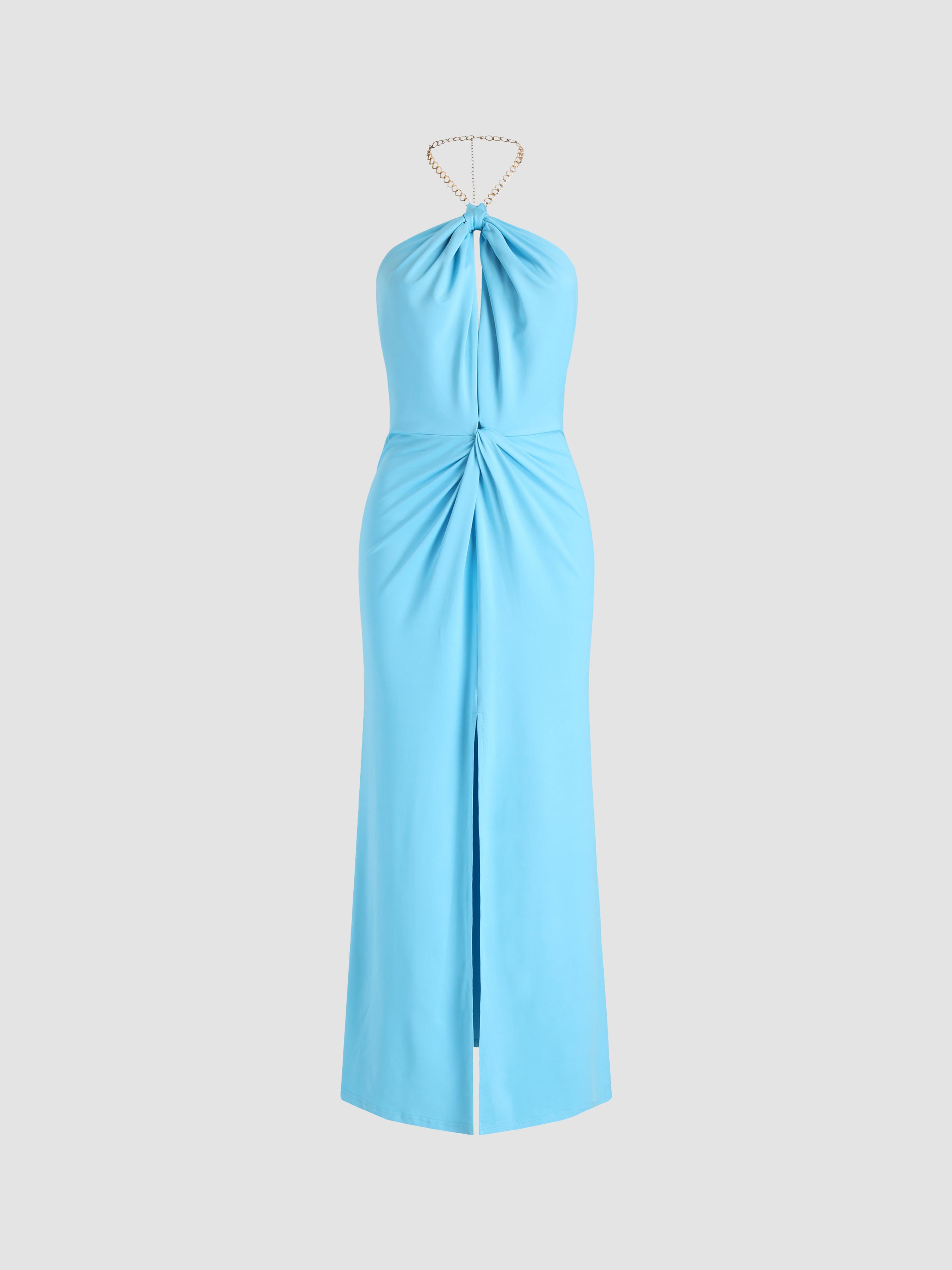 Solid Halter Slit Maxi Dress Cider