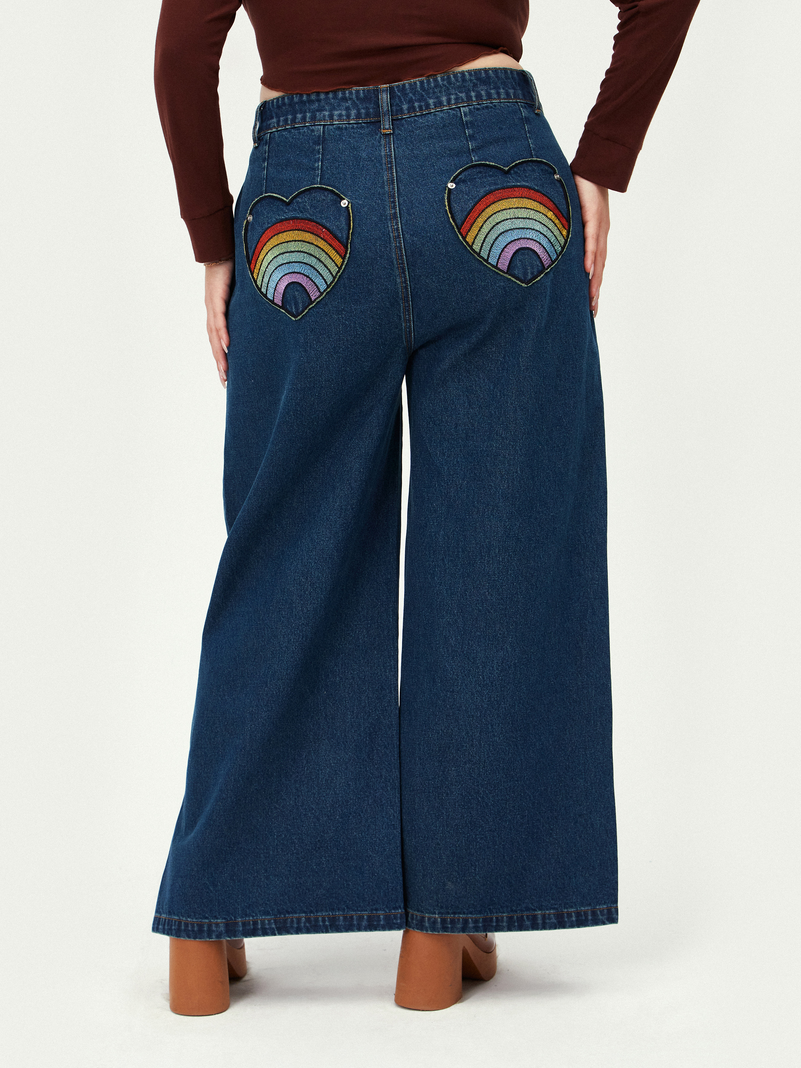 Curve & Plus Rainbow in My Heart Slit Jeans