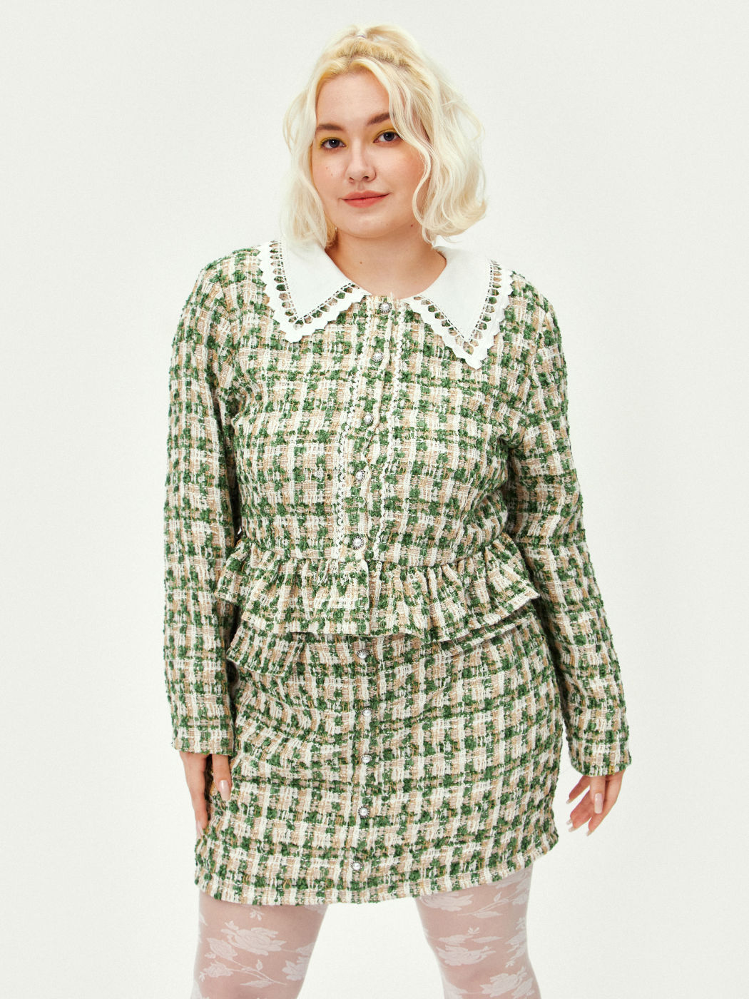 Tweed Pearl Long Sleeve Top Curve & Plus
