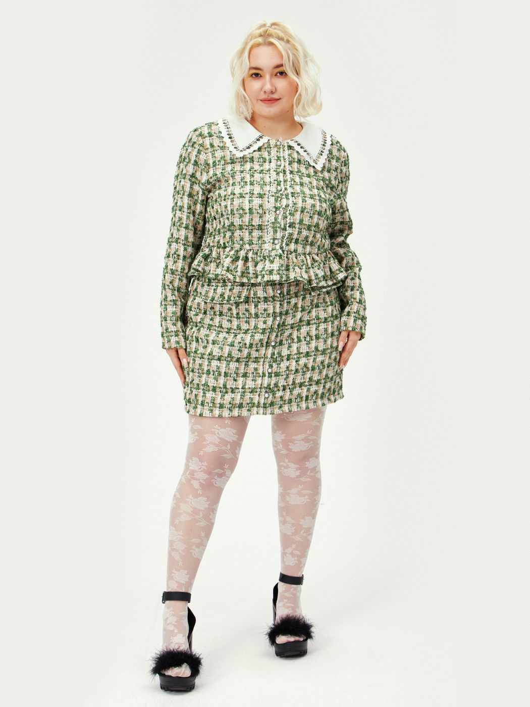 Tweed Pearl Long Sleeve Top Curve & Plus