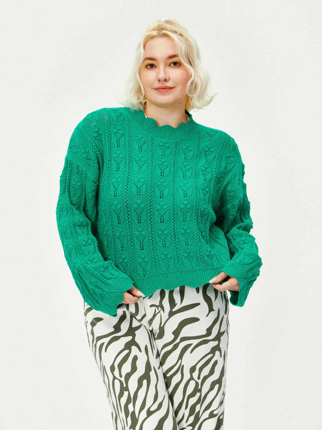 Tractor Green Textured High Neck Sweater Curve & Plus Cider
