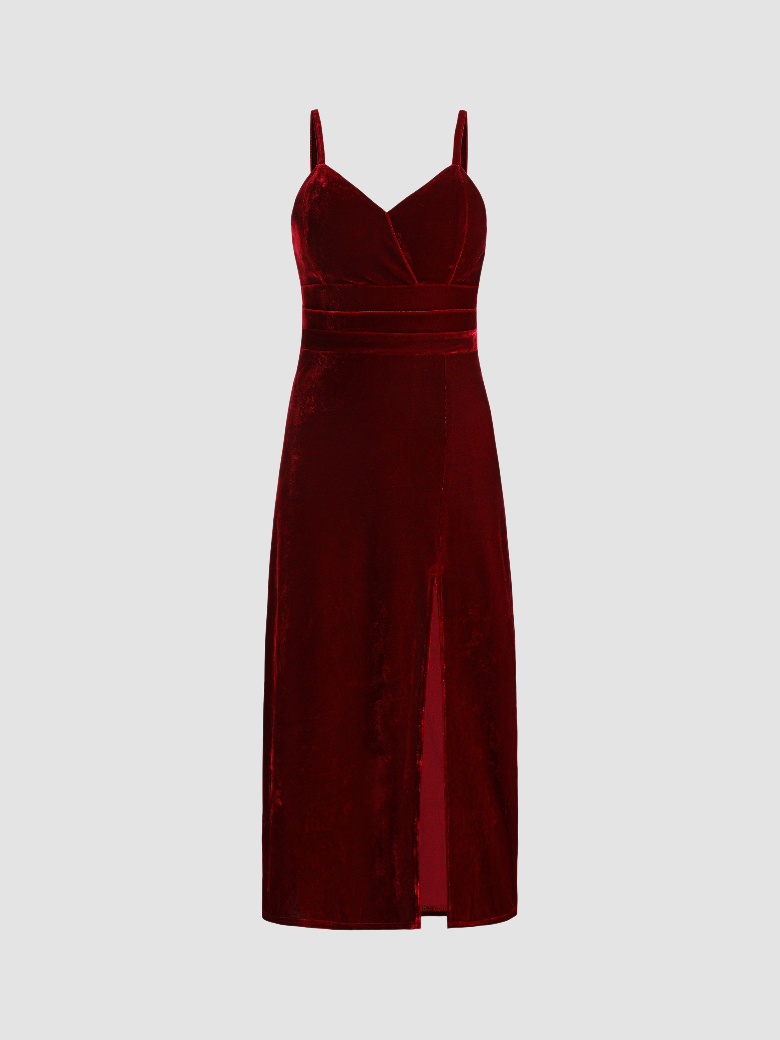 Velvet Solid Slit Midi Dress Cider