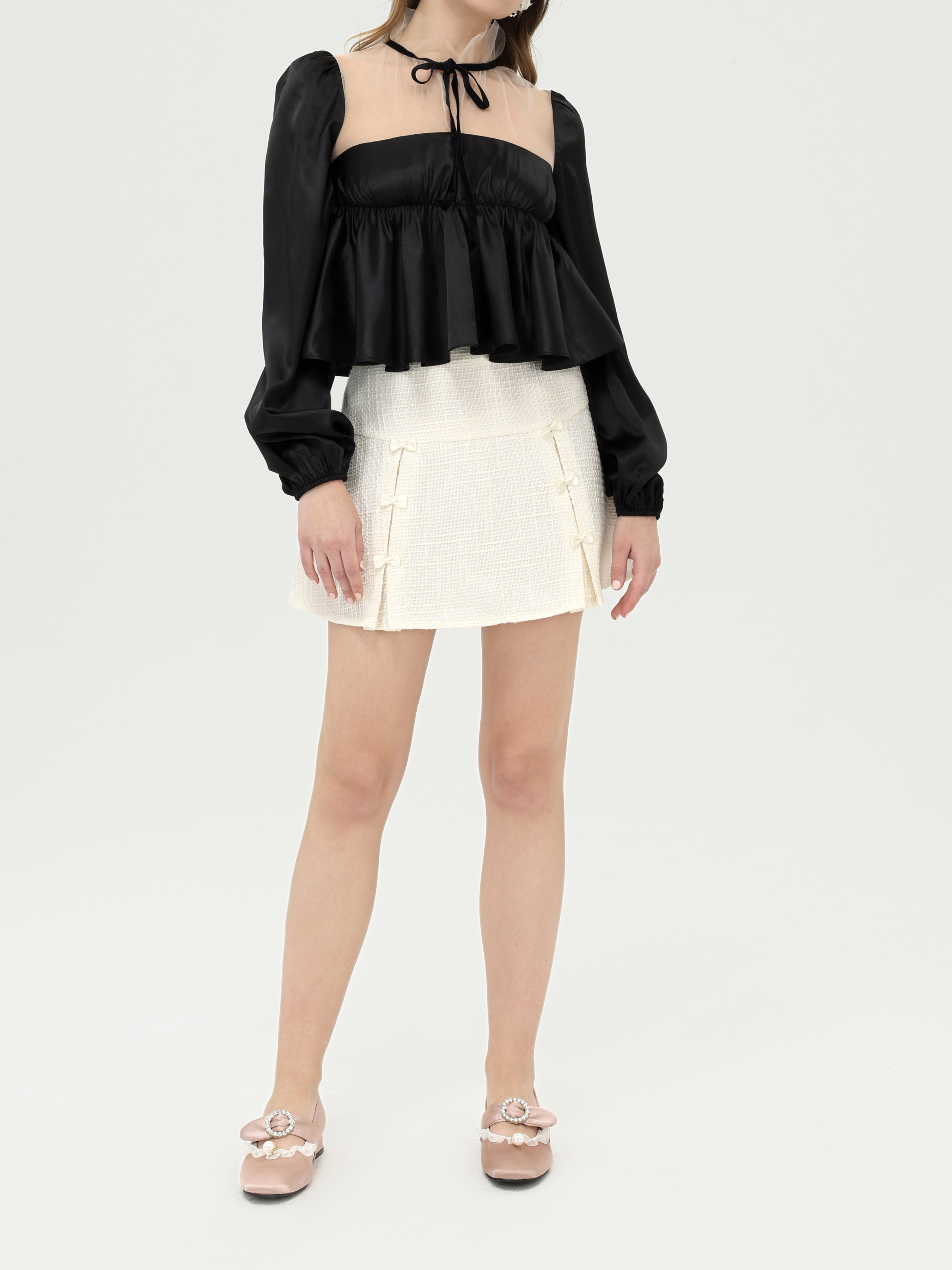 Ruffle Mesh Long Sleeve Top For Daily Casual Date