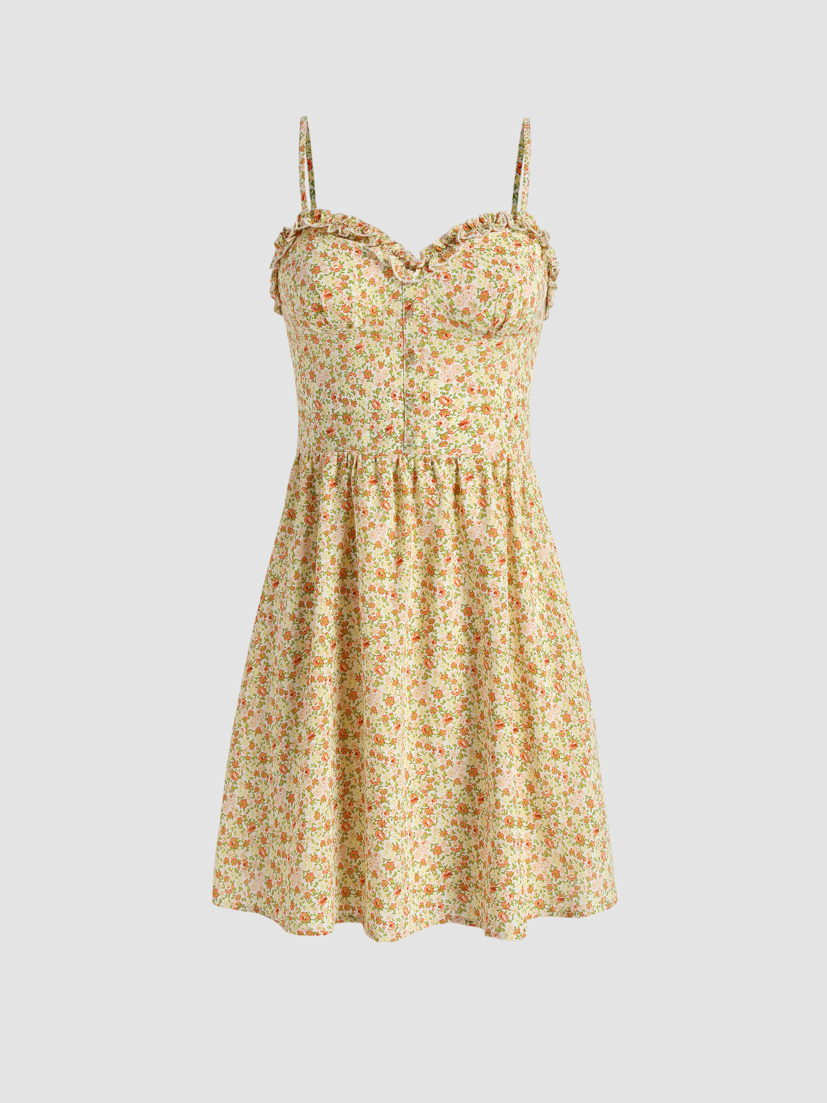Ditsy Floral Ruffle Corset Cami Dress - Cider