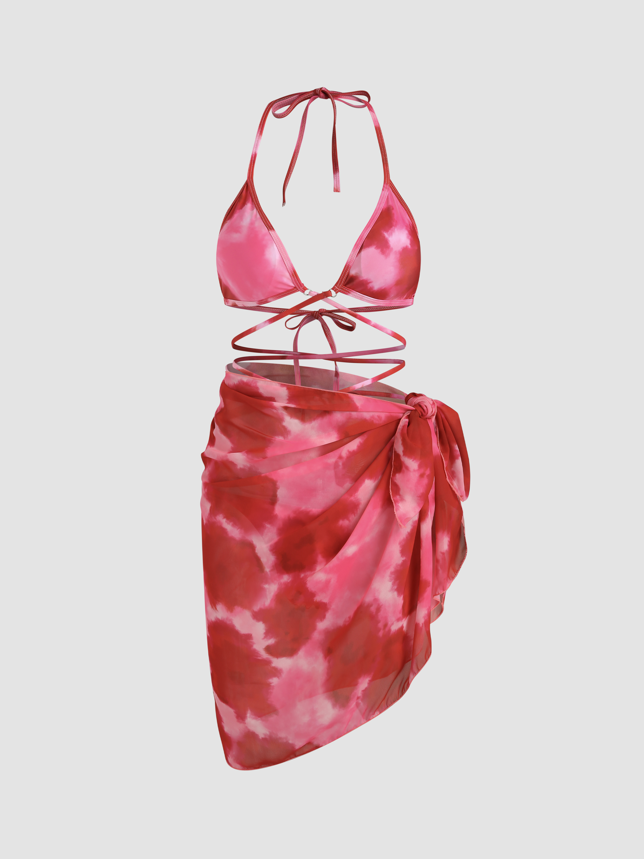 Tie Dye Strappy Bikini And Sarong Set Cider 2806