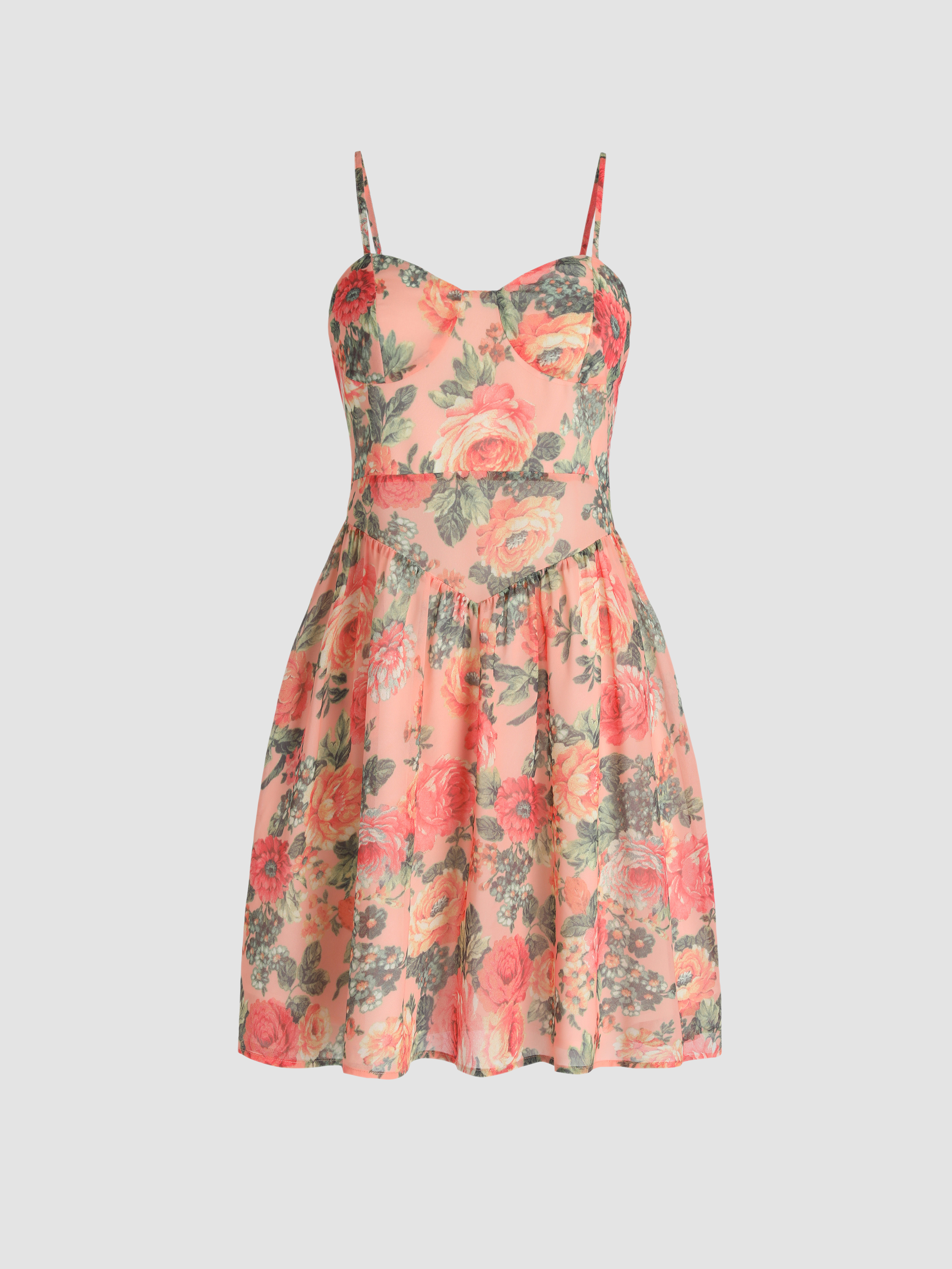 Floral Spaghetti Straps Mini Dress - Cider