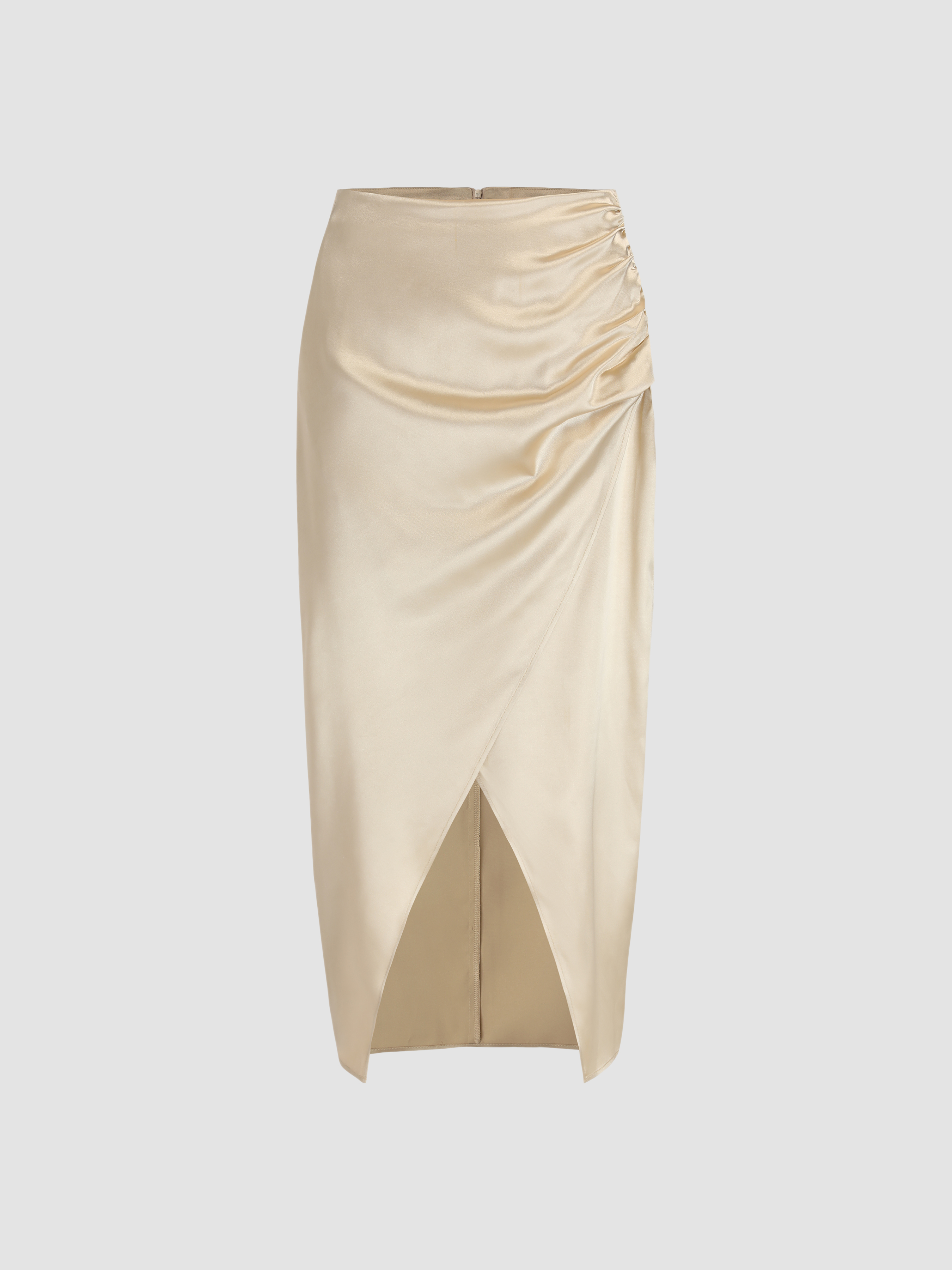 Solid Satin Slit Long Skirt Cider