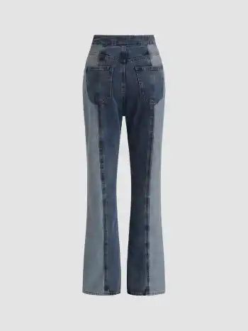 Patchwork-Denim-Jeans mit umgedrehter Taille