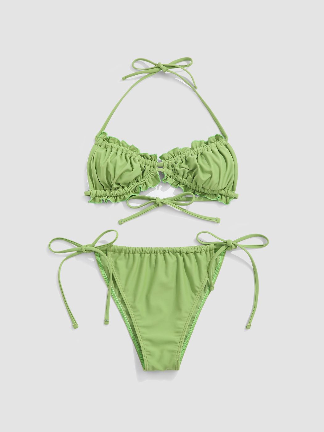Ruffle String Halter Bikini Swimwear