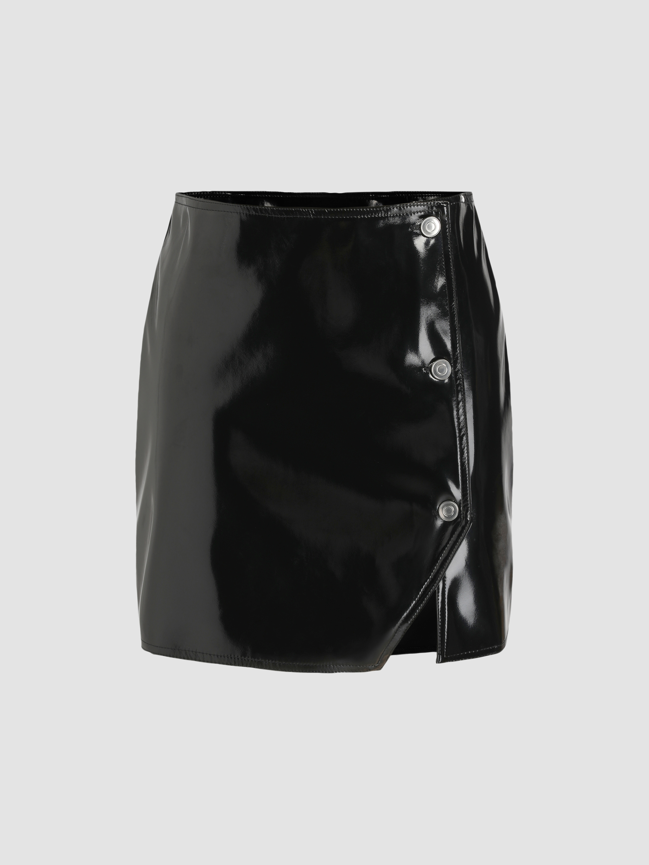 Faux Leather Slit Mini Skirt - Cider