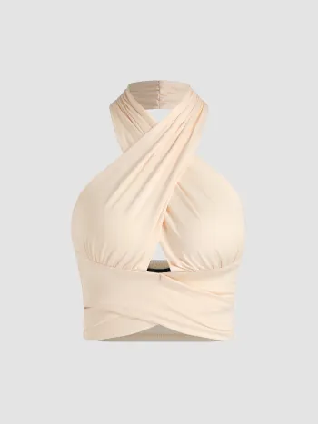  Solids Crossover Crop Halter Tank Top