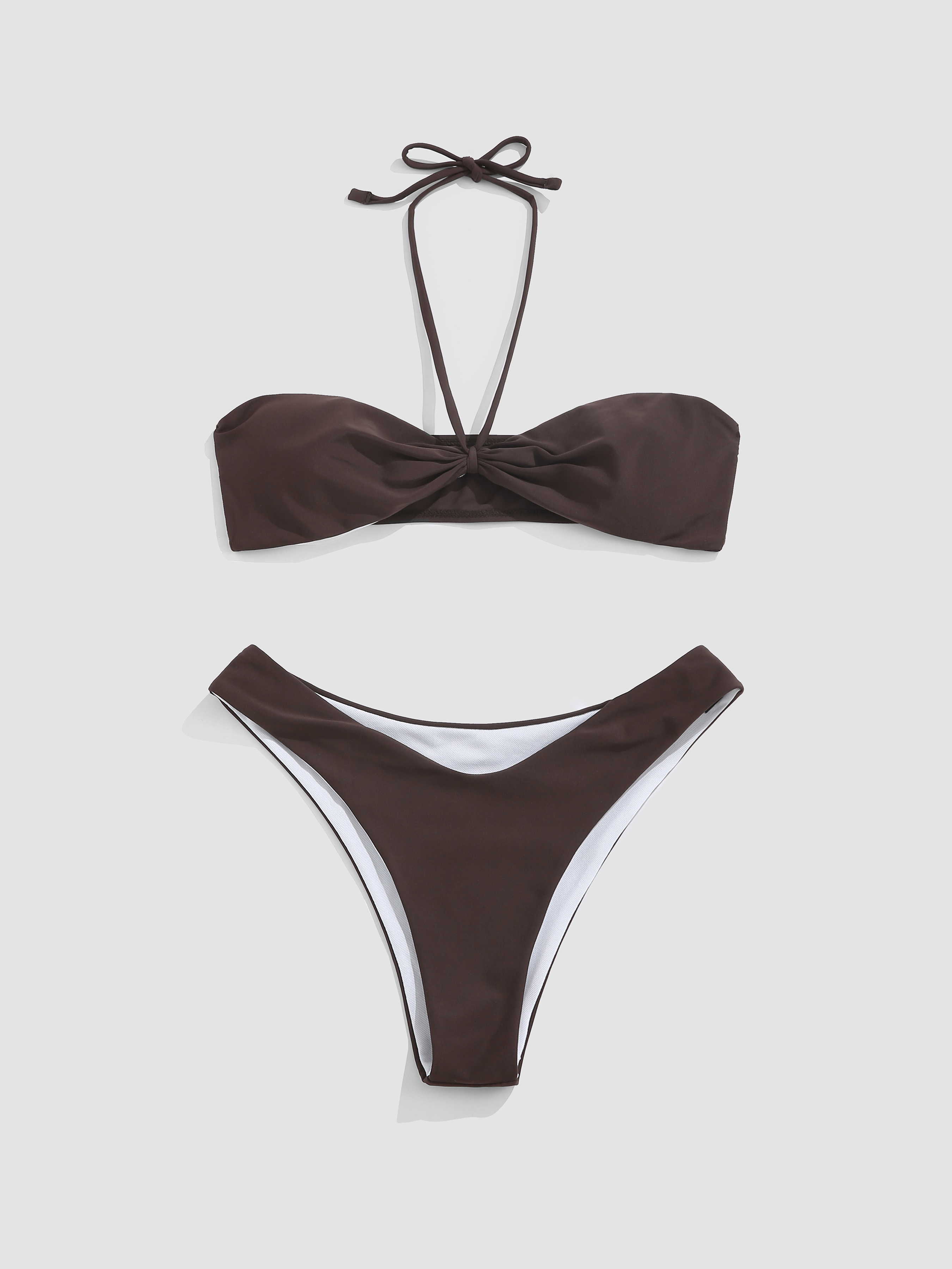 Solid Bowknot Bikini Set Cider