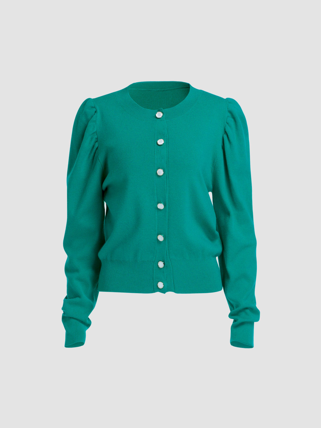 Solid Mutton Sleeve Cardigan 