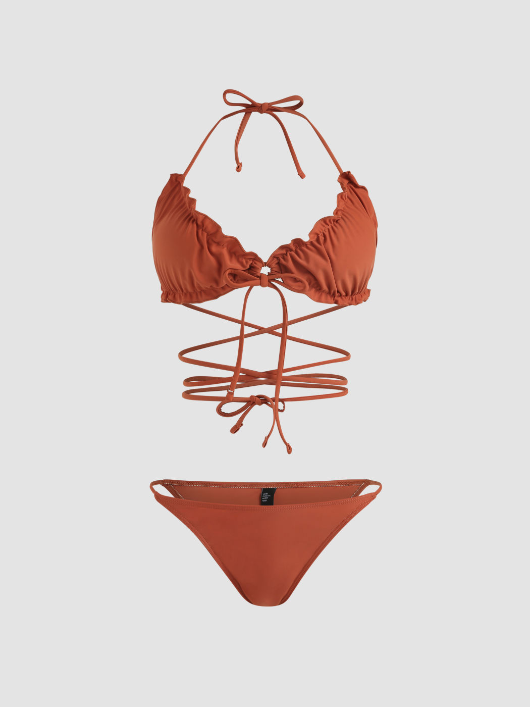 Ruffle Solid Riemchen-Bikini-Set