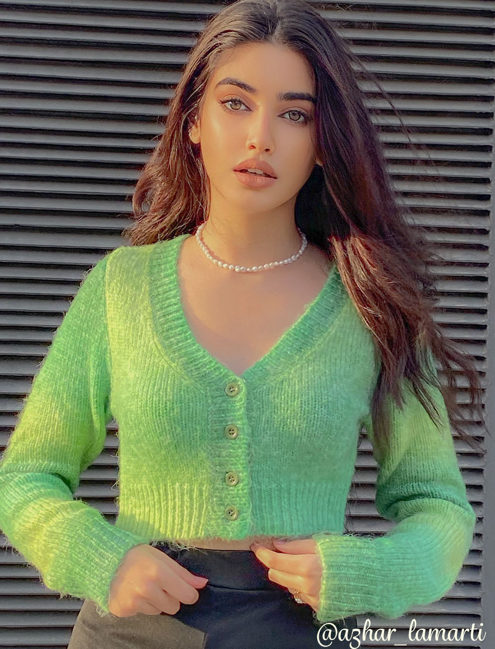 Wool-blend Gradient Green Button Up Knitted Cardigan