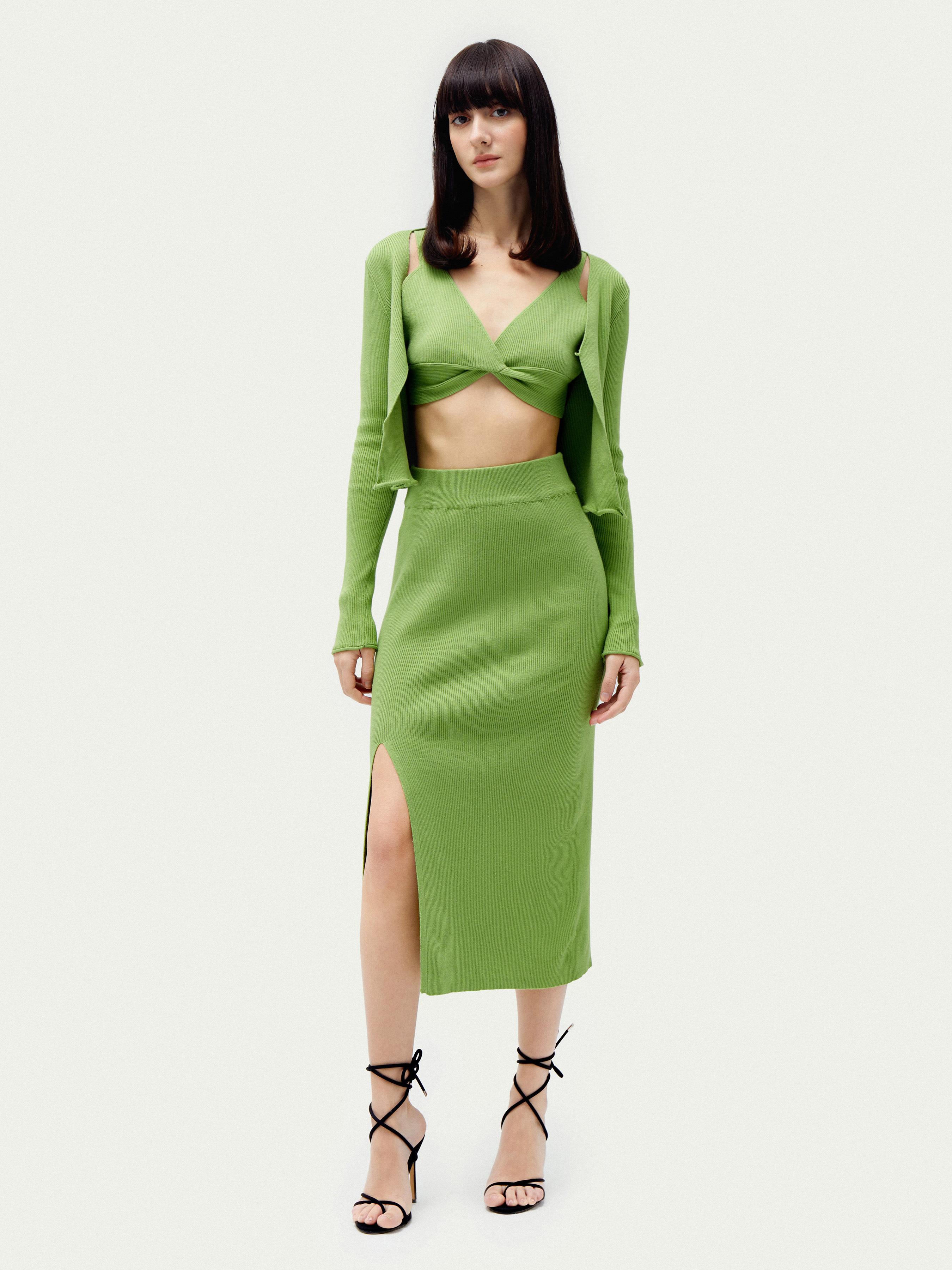 FateYou Fall Outfits | Jersey Crop Top Skirt Outfit 2-Piece Set One Size / Green