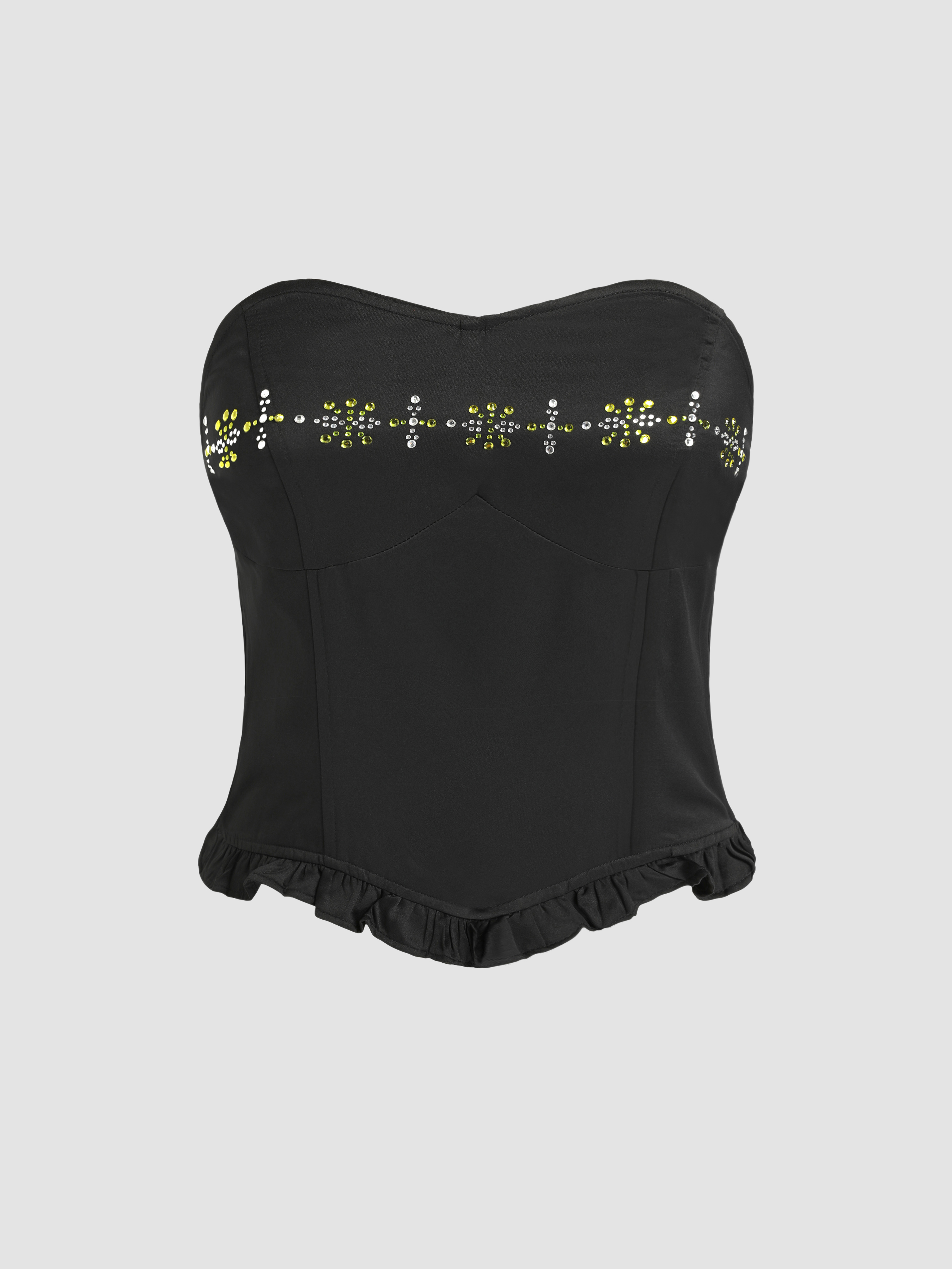 Rhinestone Ruffle Corset Tank Top Cider