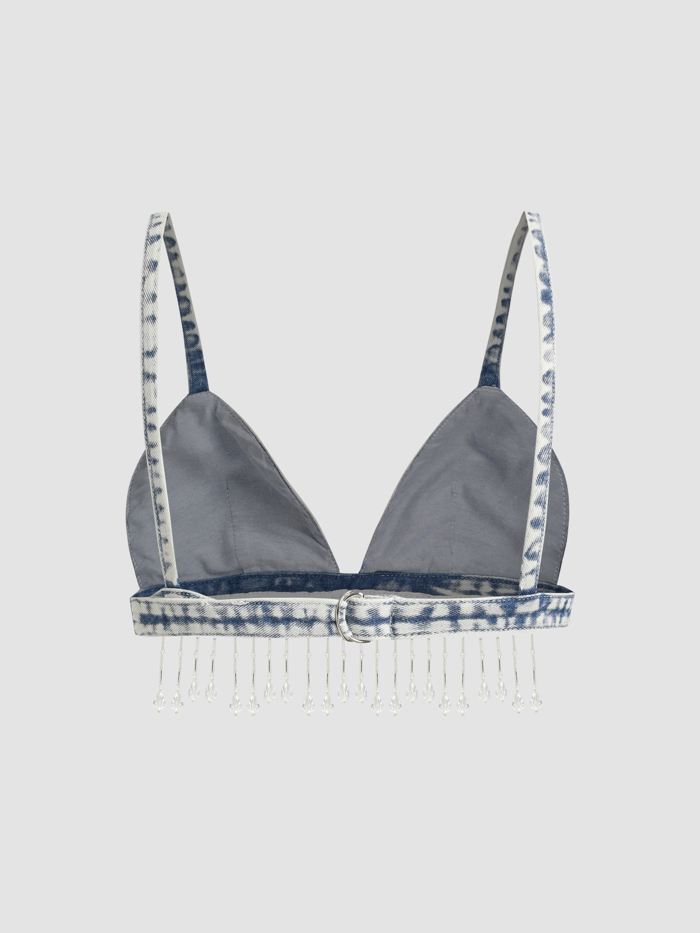 Denim Bra Top With Crystal Pendant - Cider