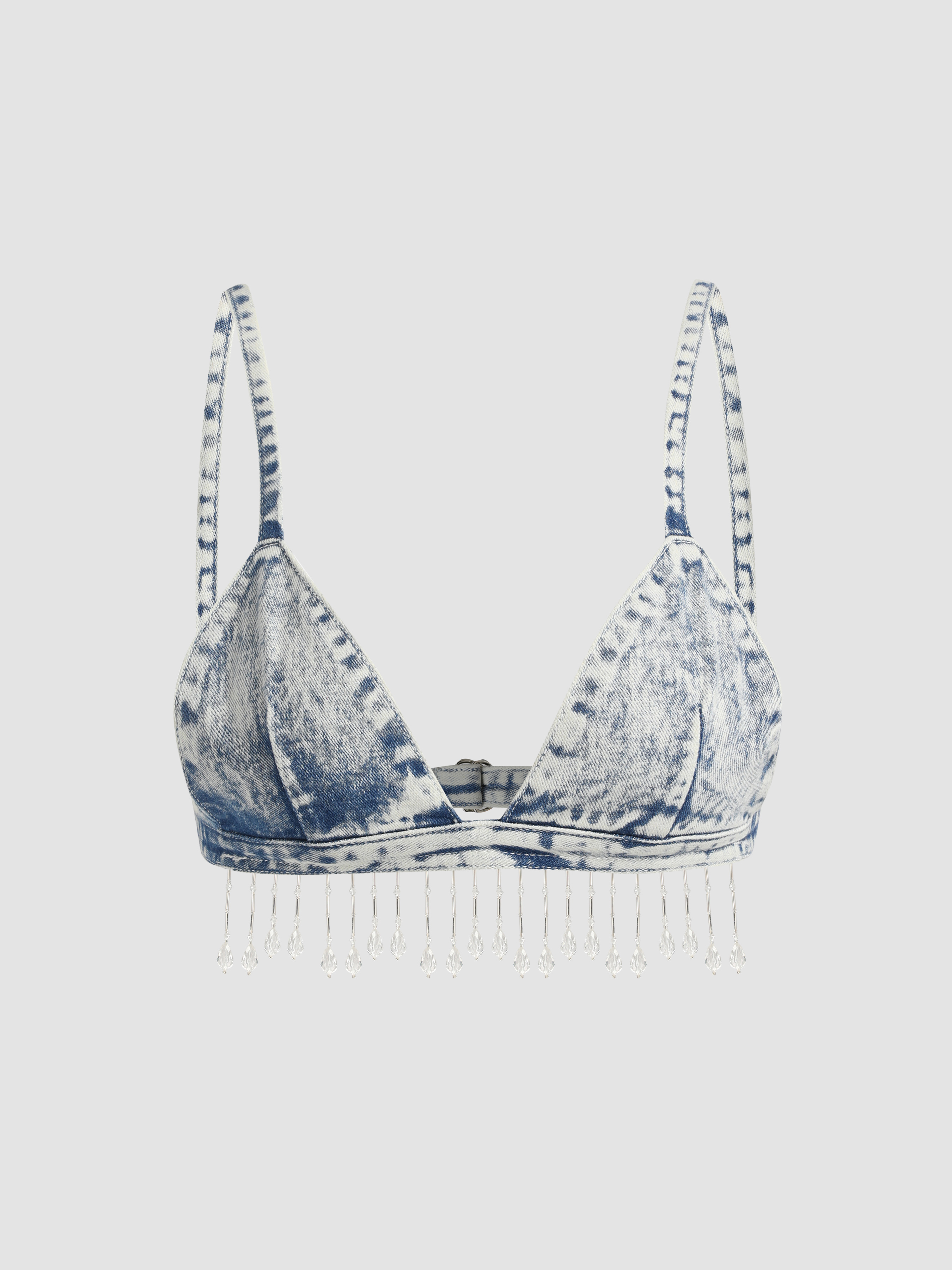 Crystal Hook Back Denim Bralette Top In LIGHT BLUE