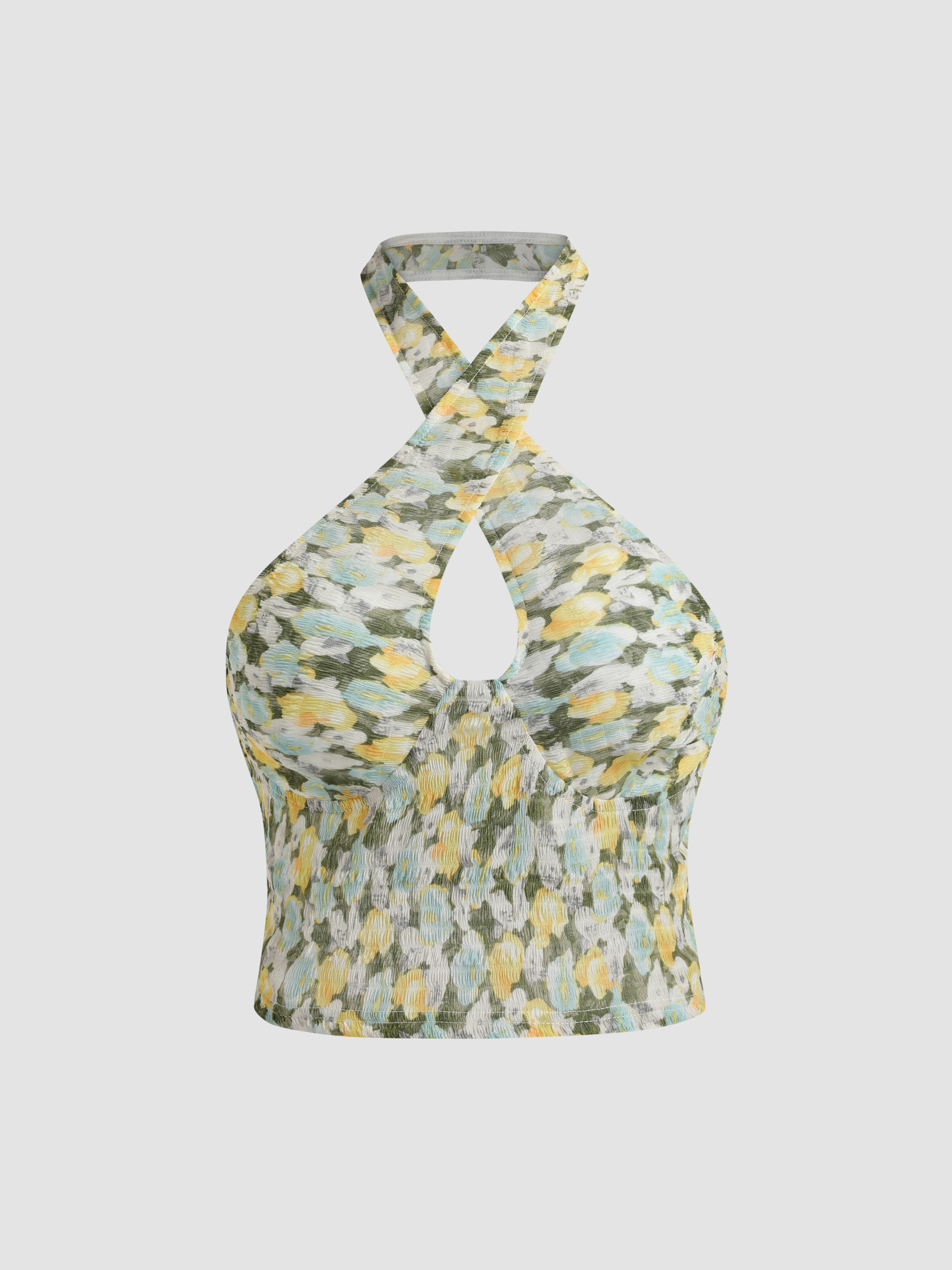 Floral Halter Corset Tank Top Cider