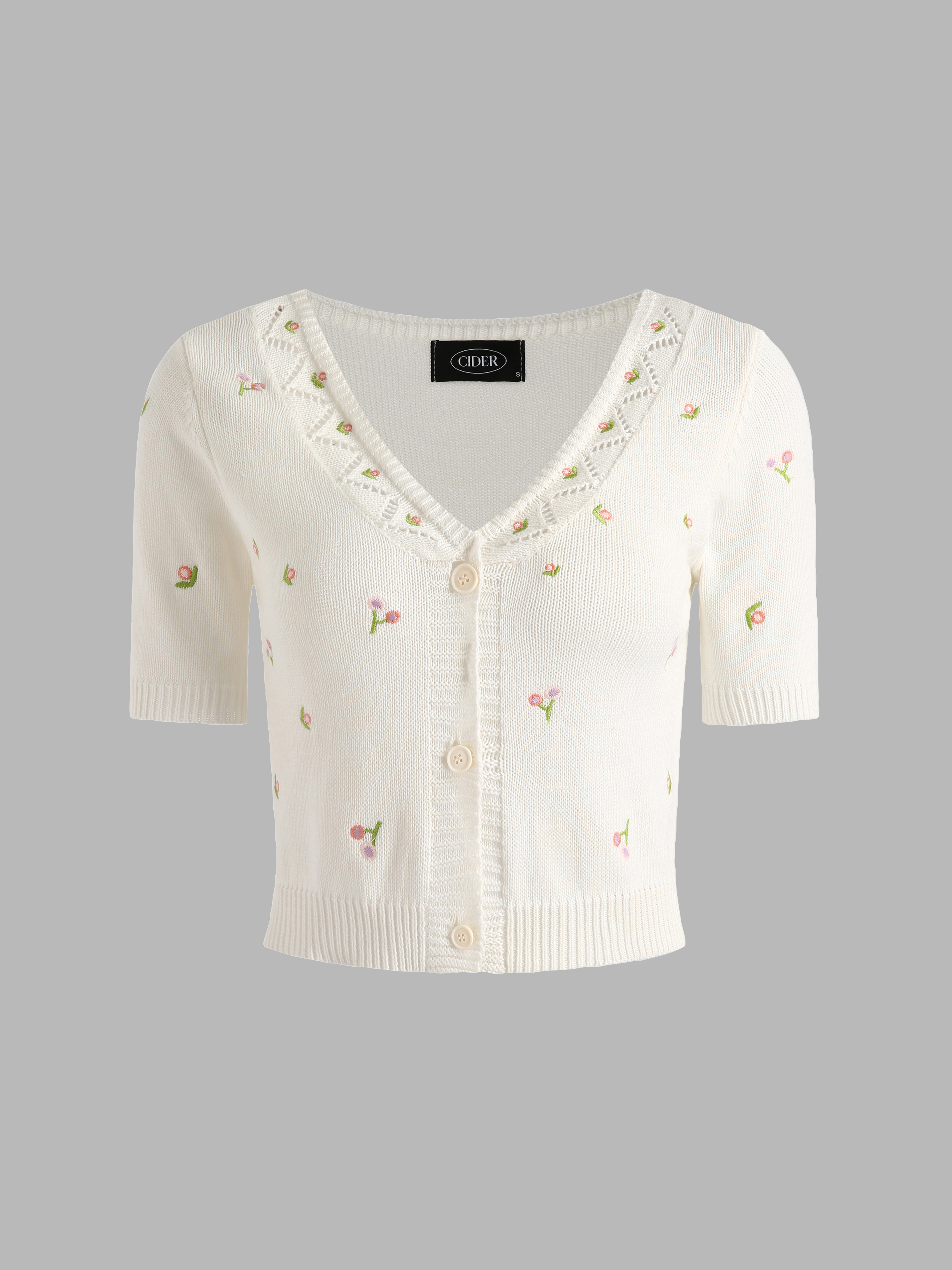 Floral Short Sleeve Sweater Cider