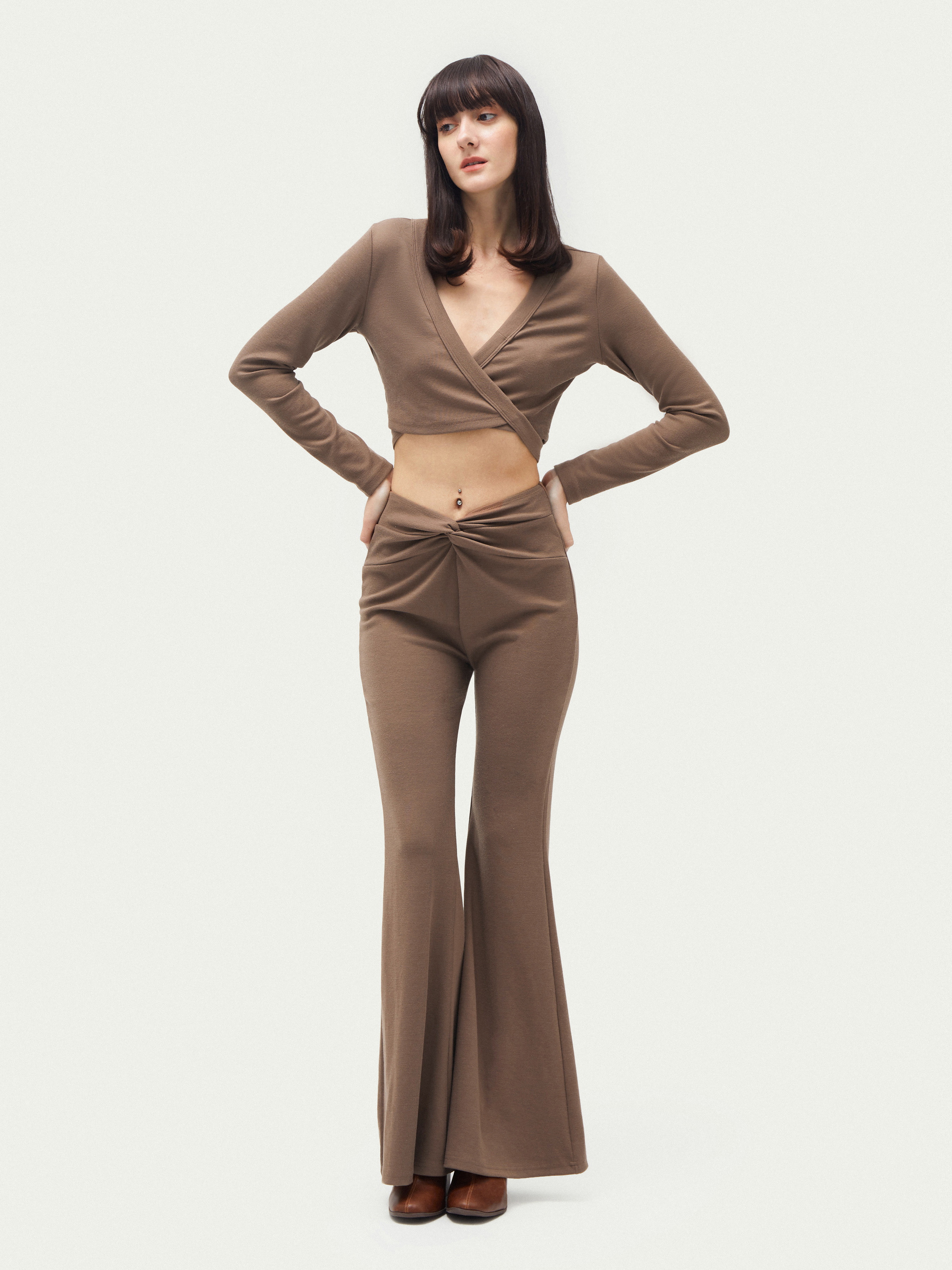 Milk Chocolate Ruched Flare Trousers