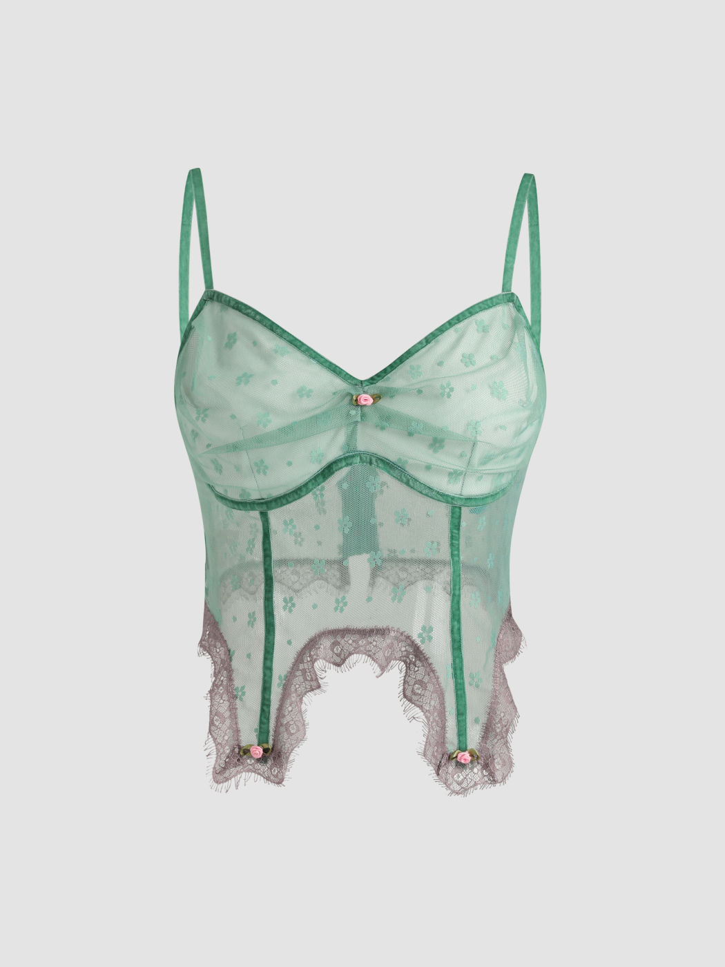 Floral Lace Mesh Corset Tank Top For Daily Casual Date