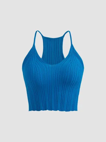  Einfarbiger Strick Crop Tank Top