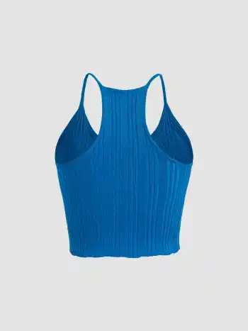  Einfarbiger Strick Crop Tank Top