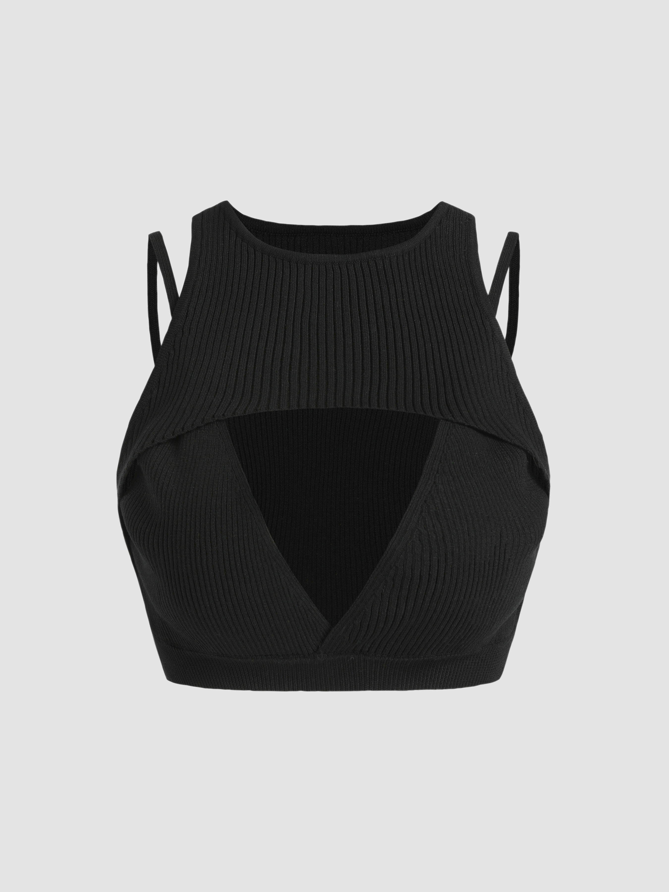 Knit Fabric Knit Solid Keyhole Neck Tank Top For Daily Casual