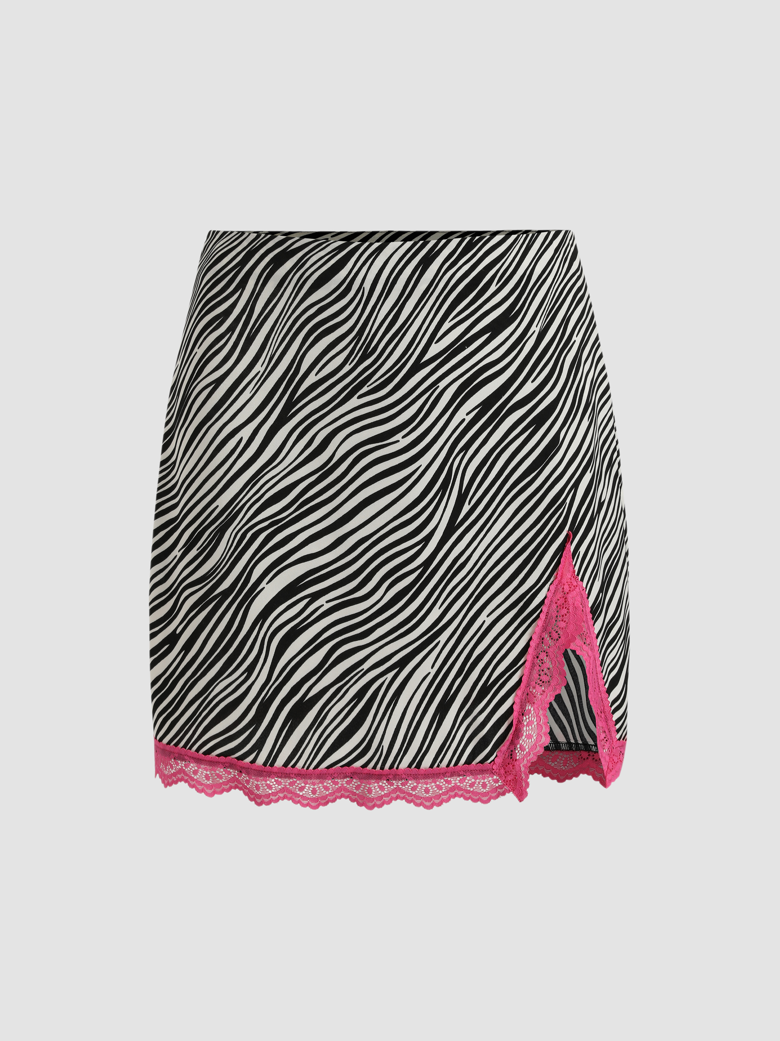 Zebra Stripe Lace Slit Mini Skirt For Daily Casual