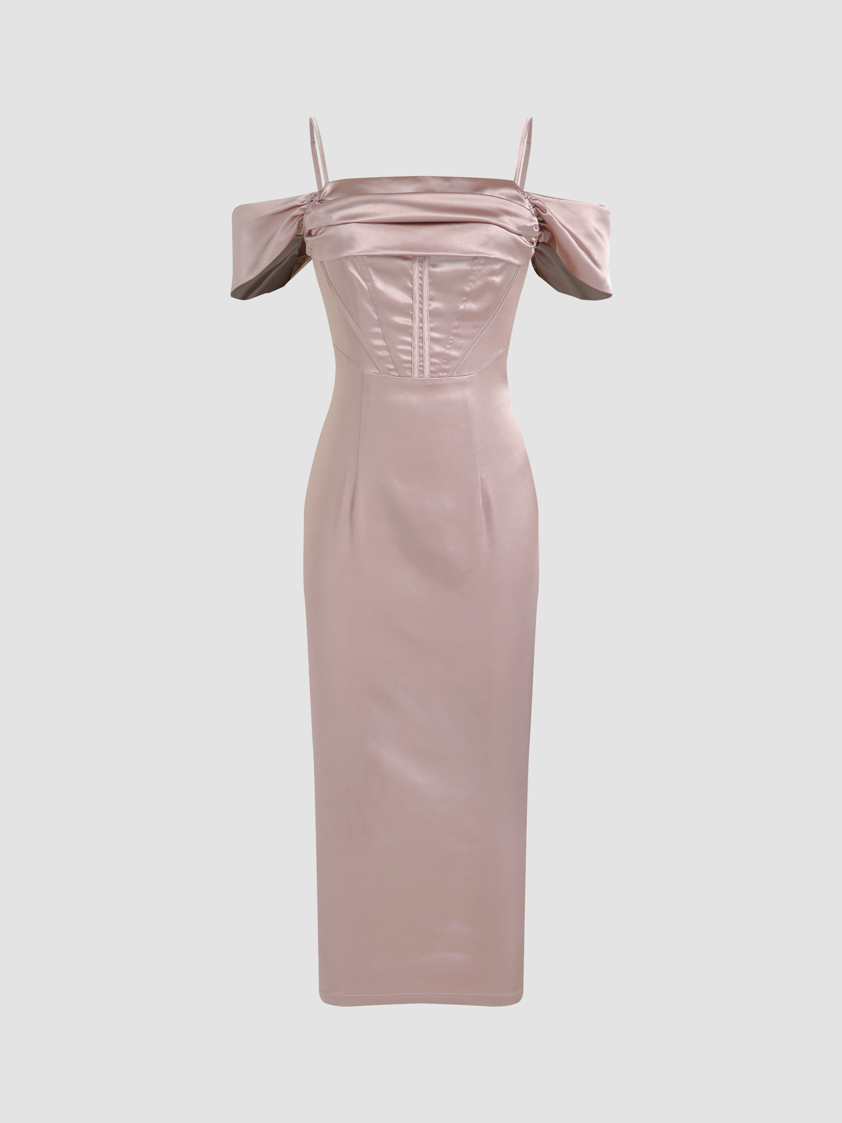 Solid Satin Corset Midi Dress Cider