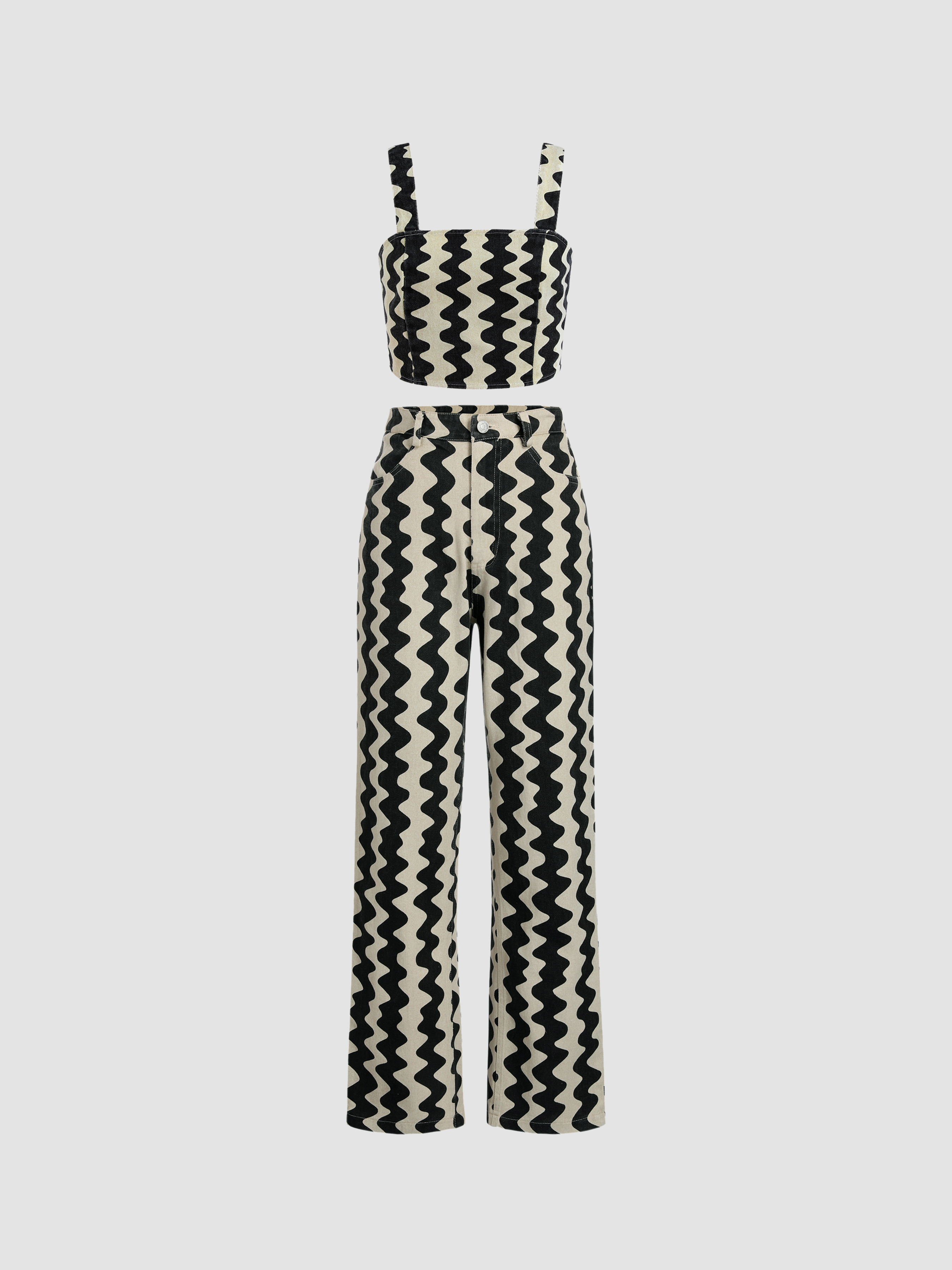 Wavy Retro Straight Leg Trousers - Cider
