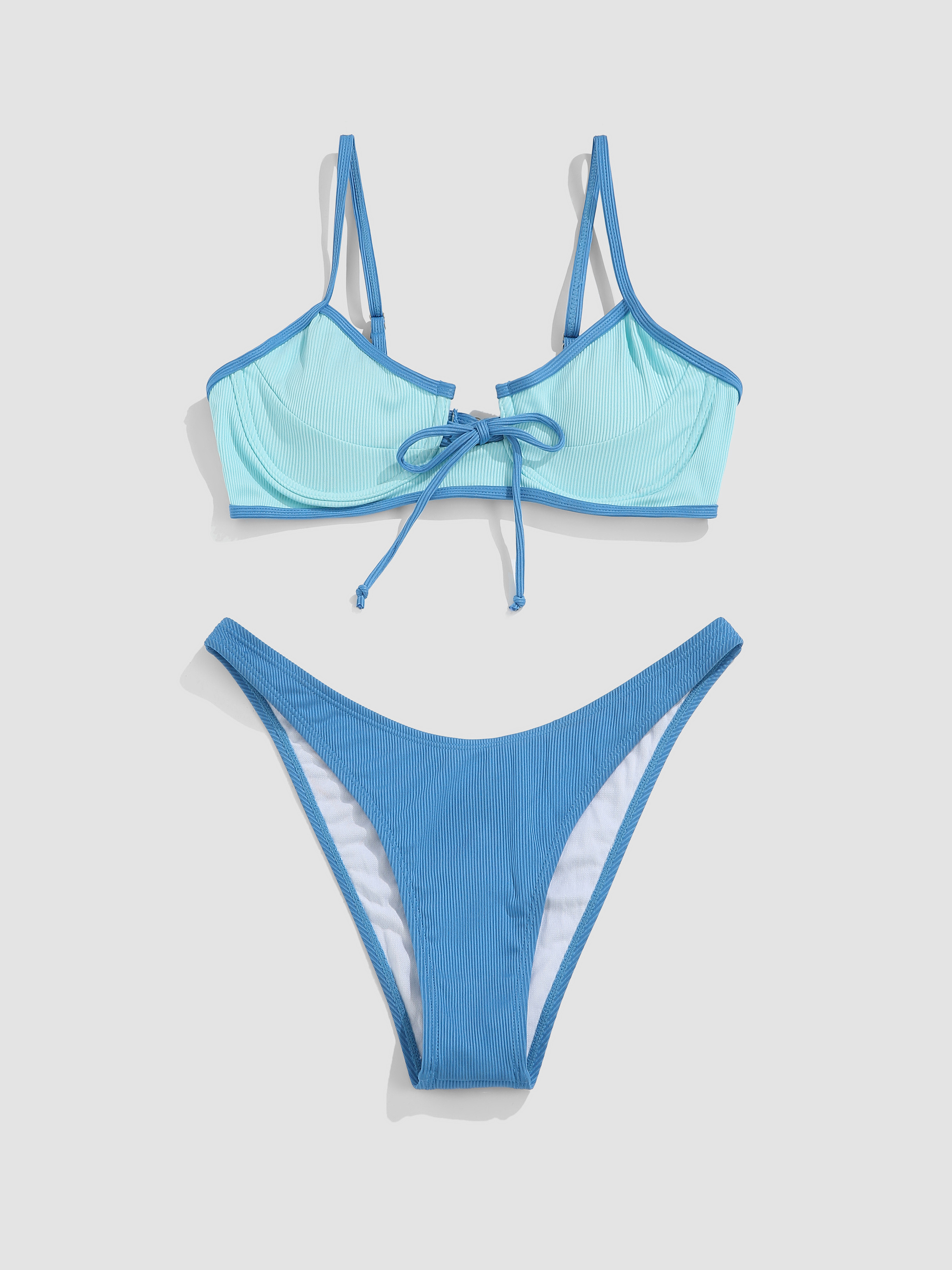 Enjoy The Blue Ocean Rib Underwire Bikini Set - Cider