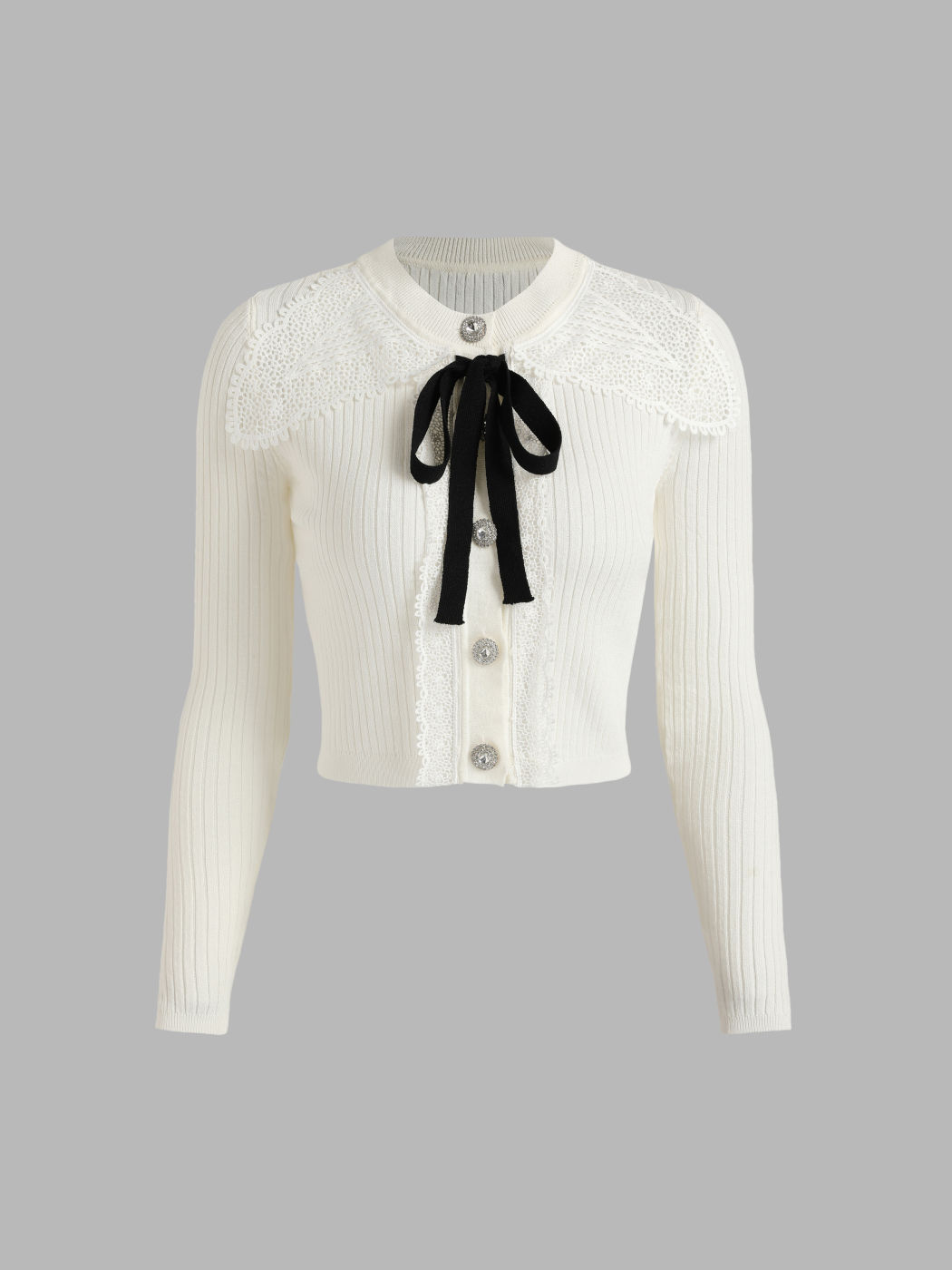 Lace Trim Patchy Bow Detail Cardigan