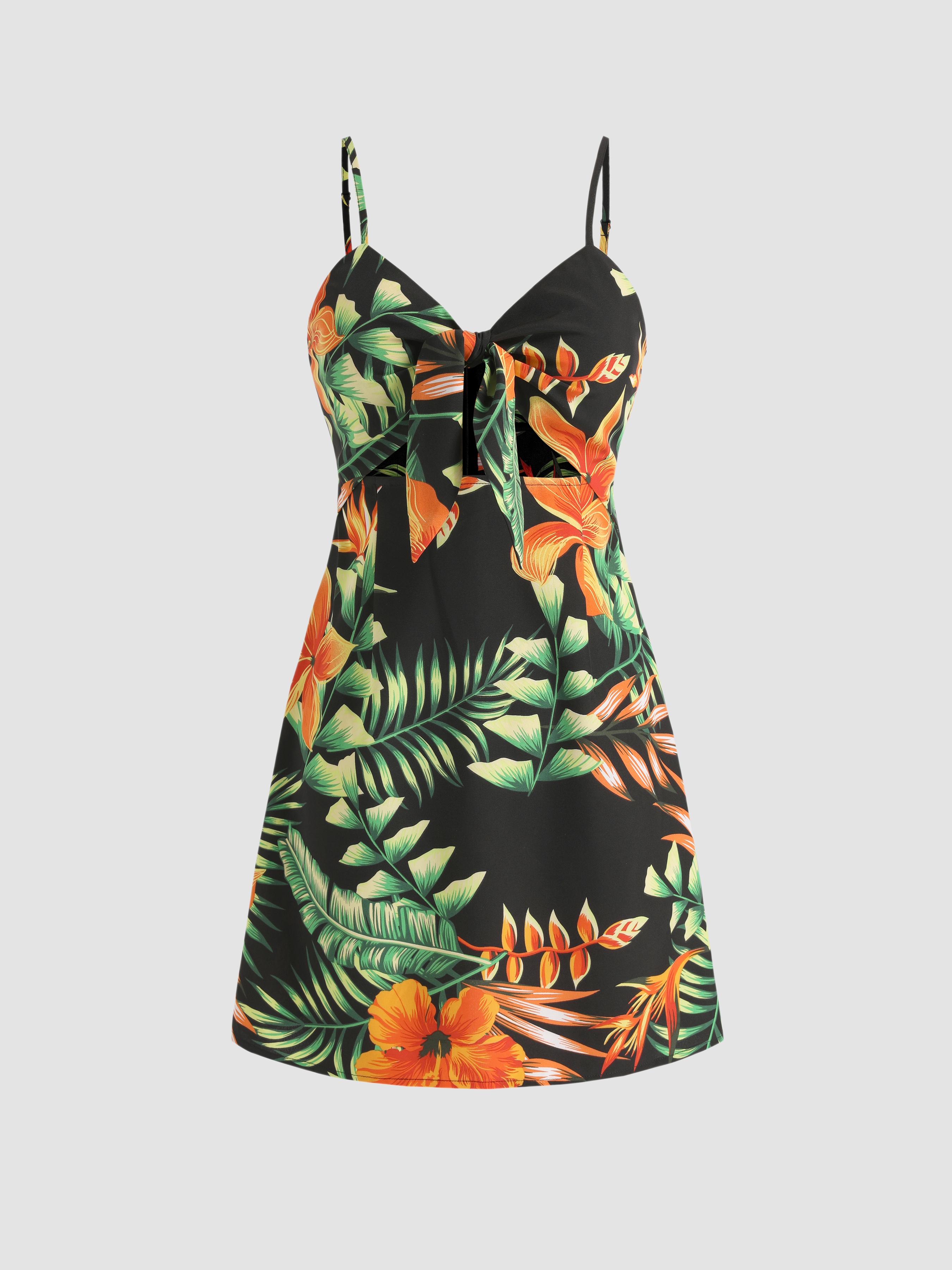 Tropical Floral Cami Mini Dress For Vacation