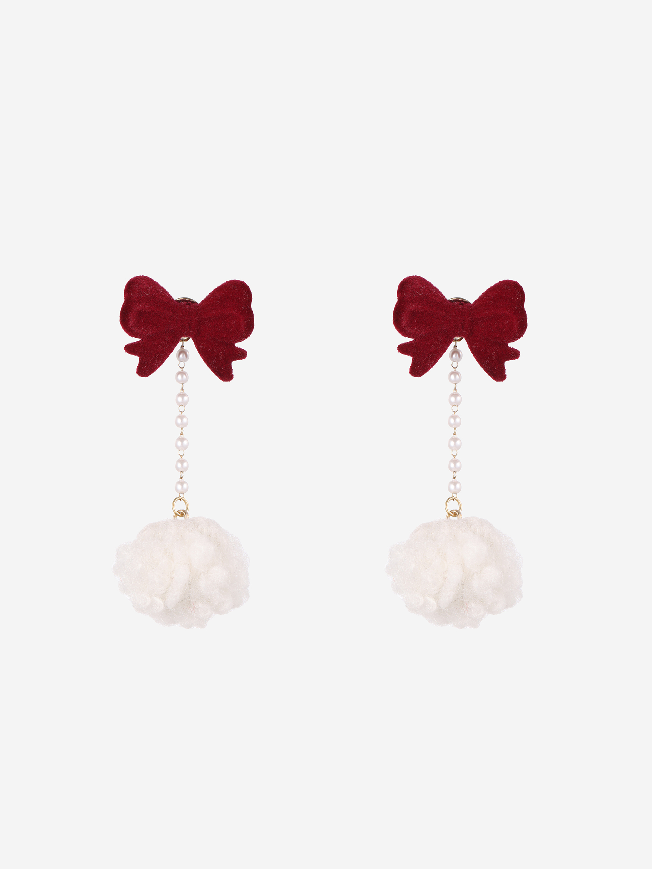 Christmas Fuzzy Ball & Bow Earrings For Date Holiday