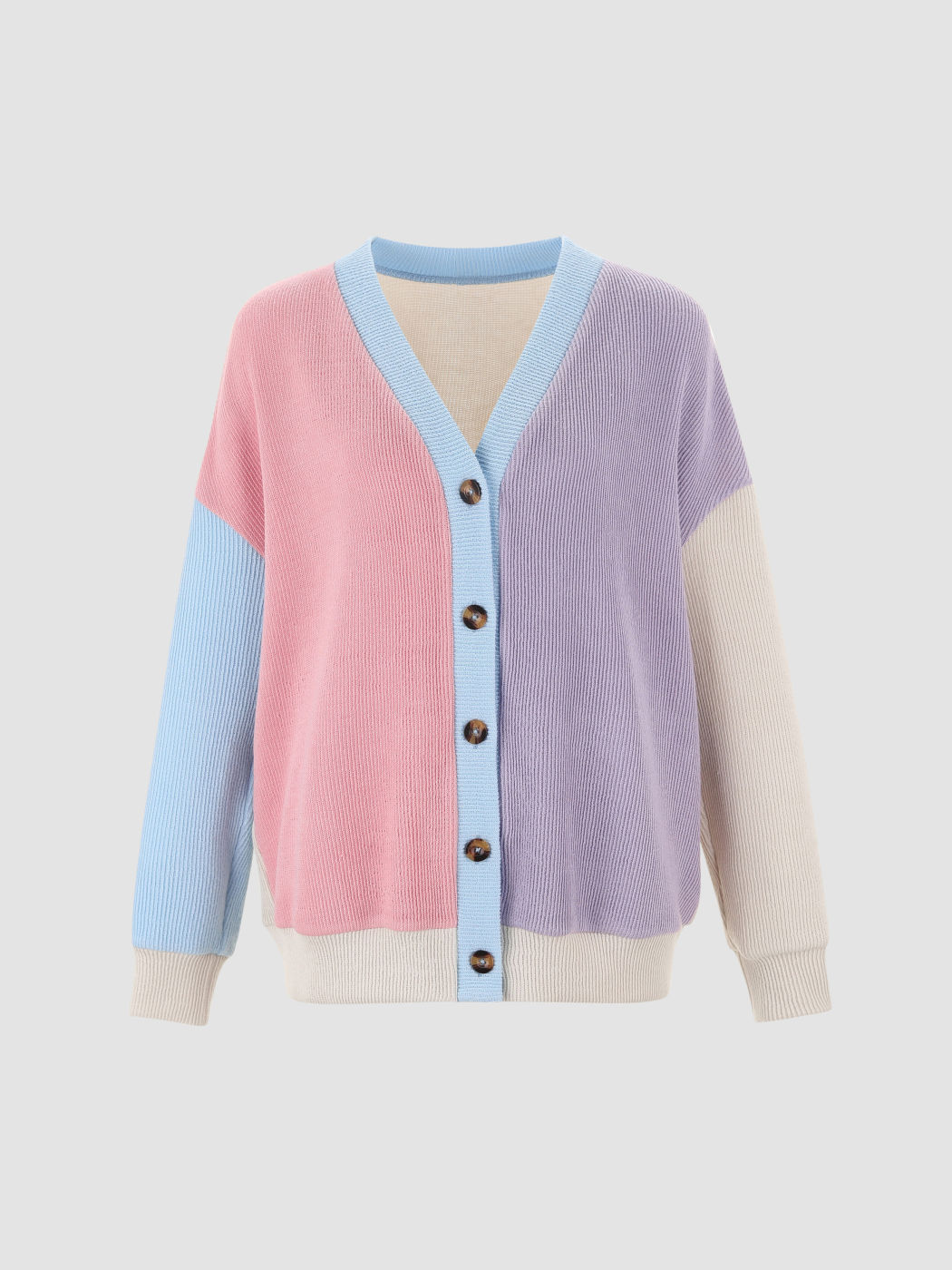 Cardigan in pastellfarbenem Farbblockdesign