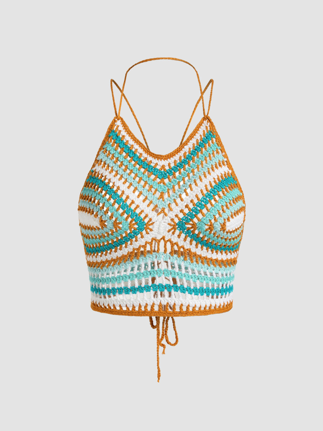 Knit Fabric Crochet Knit Halter Top For Daily Casual