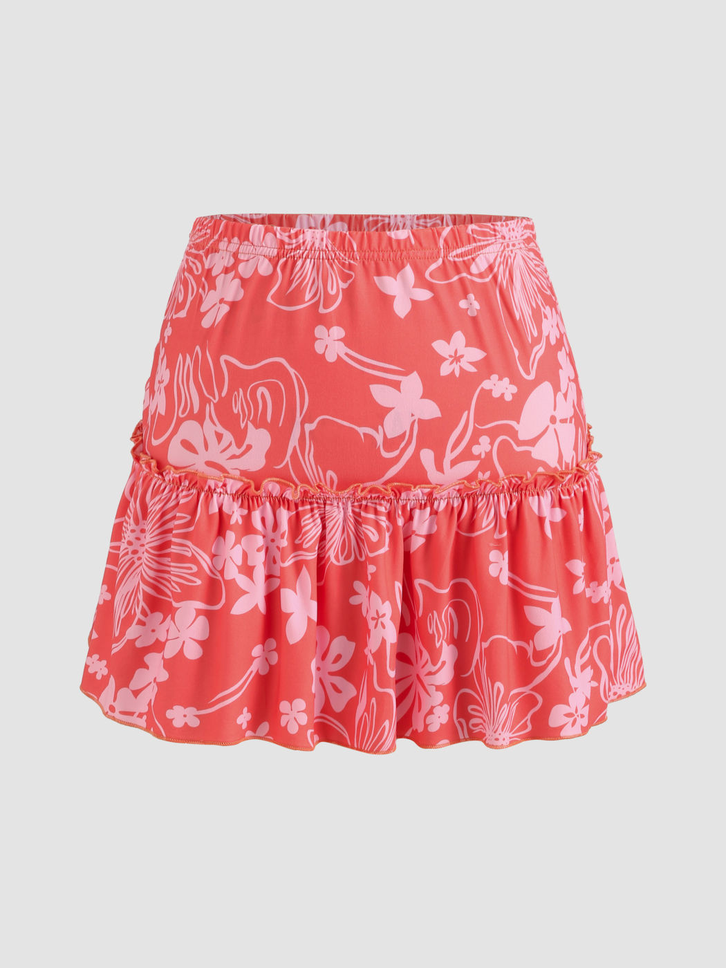 Floral Ruffle Mini Skirt For Daily Casual