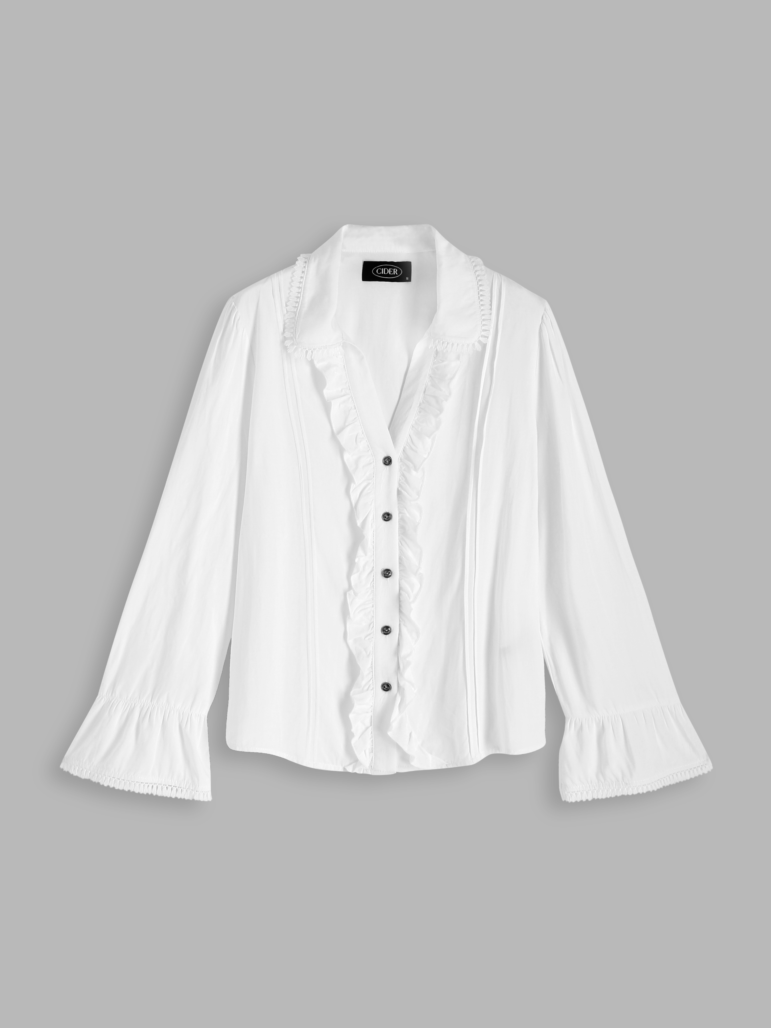 Solid Ruffle Bell Sleeve Blouse Cider