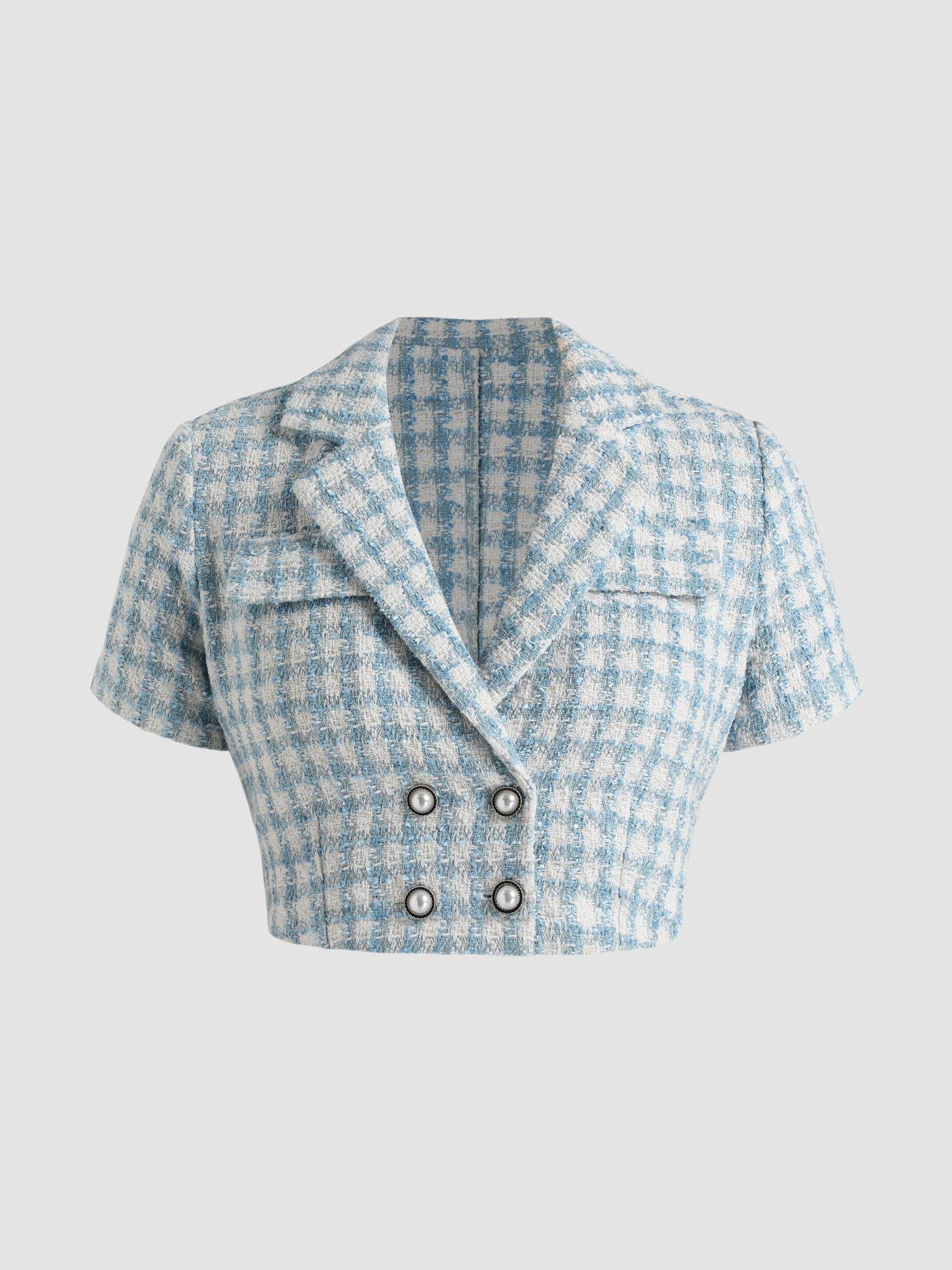 Double-Breasted Tweed Collared Crop Top
