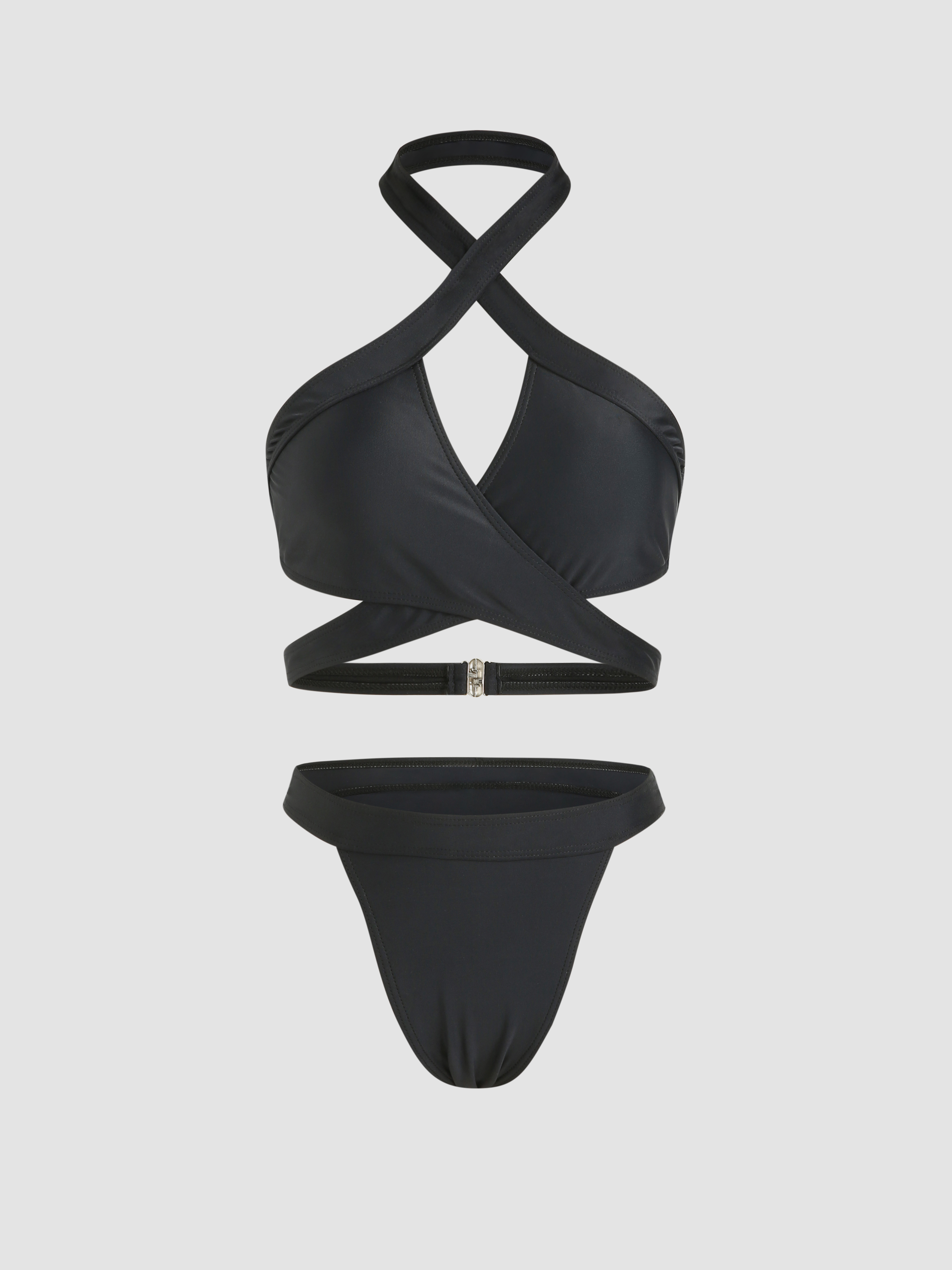 Solid Criss Cross Halter Bikini Set