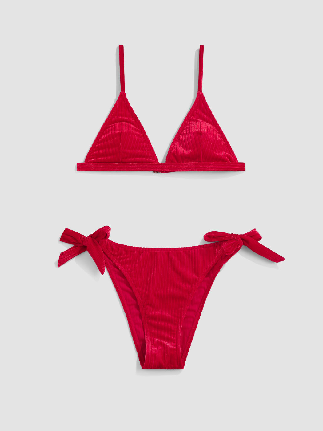 Samt-Bikini-Set mit dreieckiger Bindung und Seitenbindung