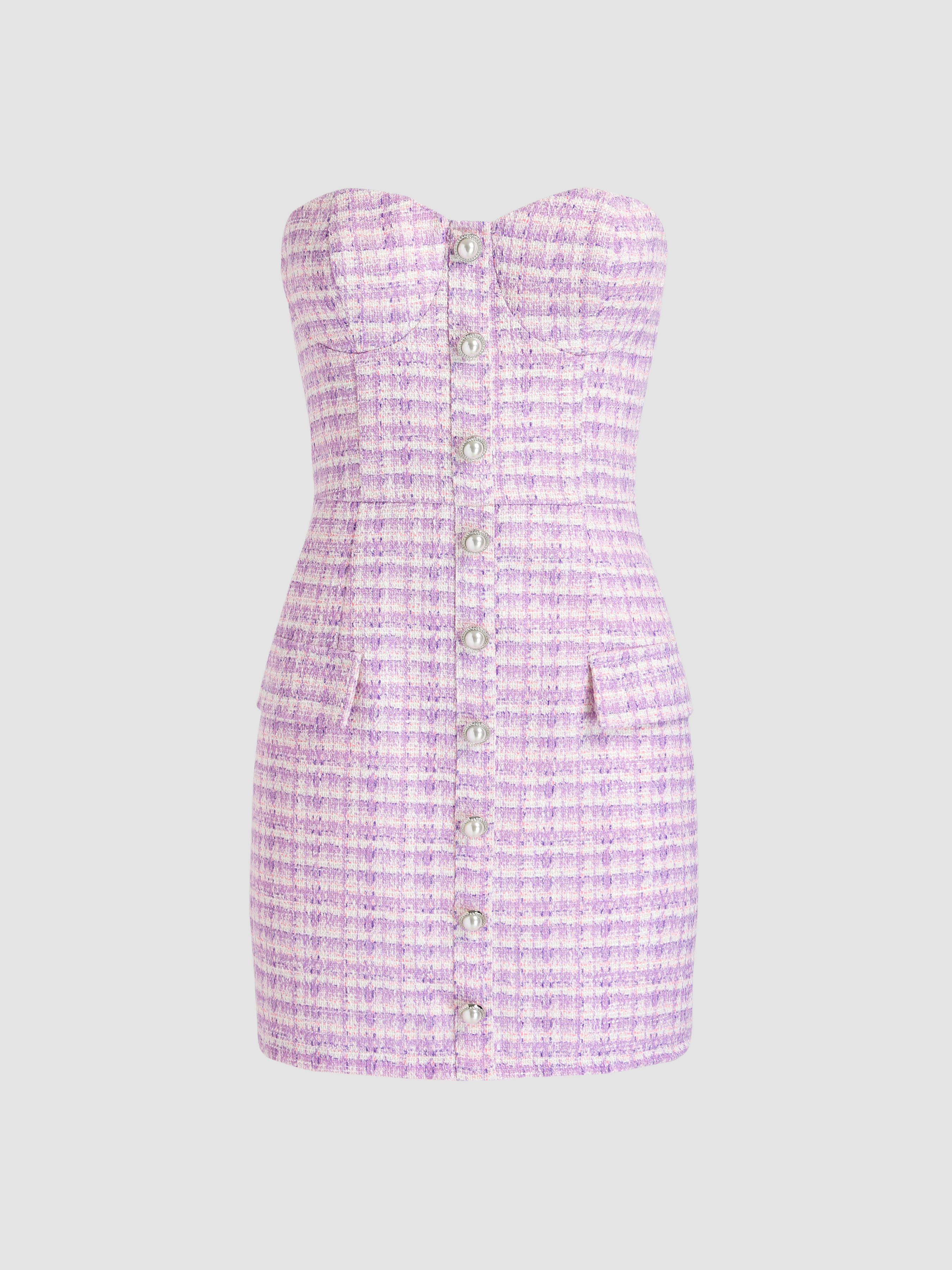 Pink Lady Tweed Pearl Mini Dress For Daily Casual Date