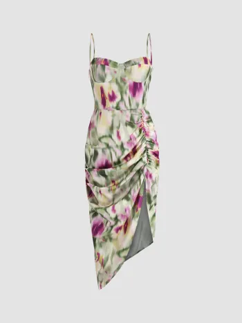 Illusion Ruched Midi Dress