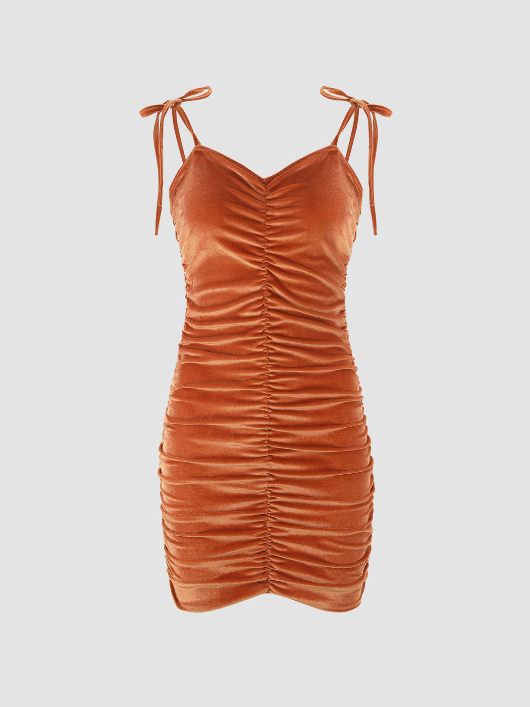 Vestido fruncido de terciopelo liso